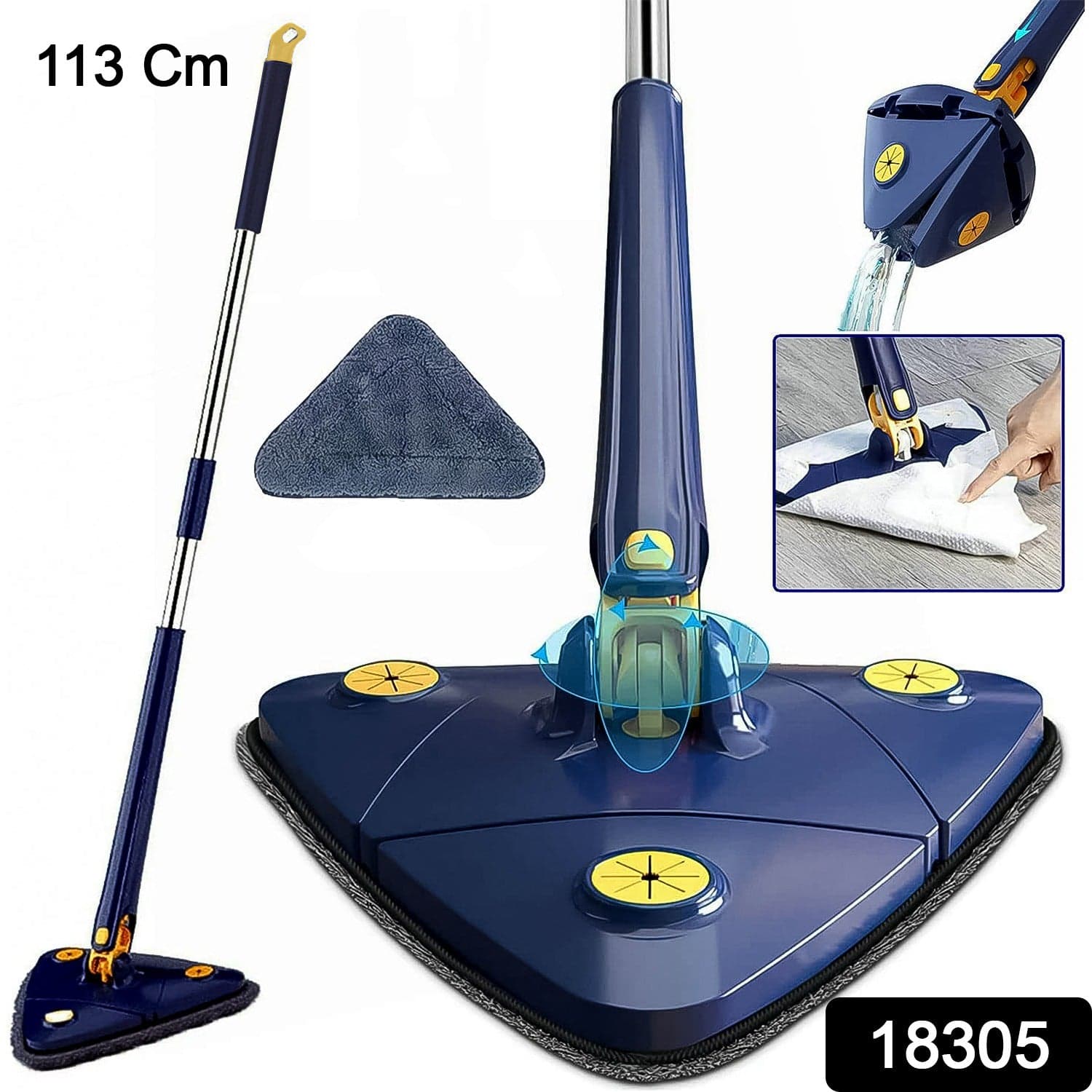 360° Rotatable Mop Triangle Mop with Long Handle (1 Pc / 113 Cm) thumbnail 2