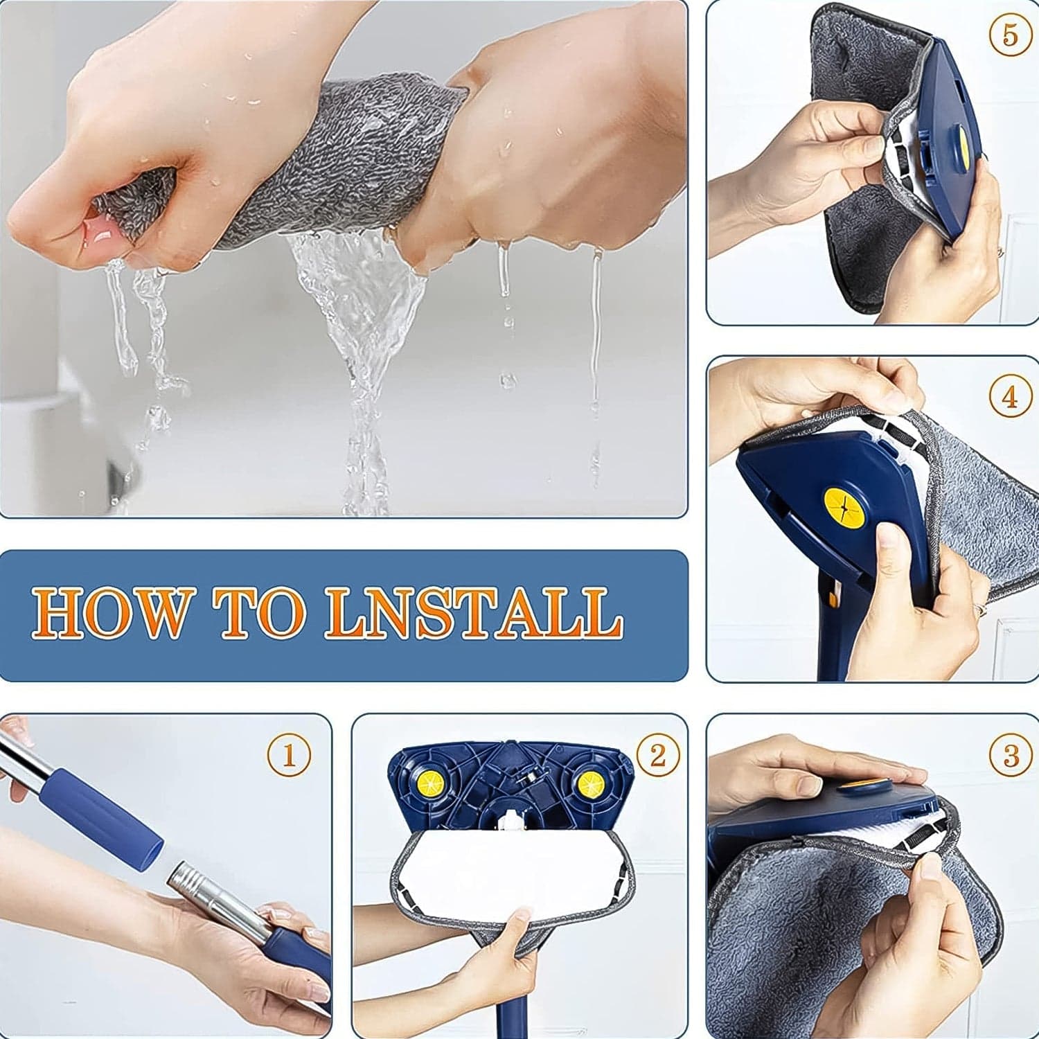 360° Rotatable Mop Triangle Mop with Long Handle (1 Pc / 113 Cm) thumbnail 4