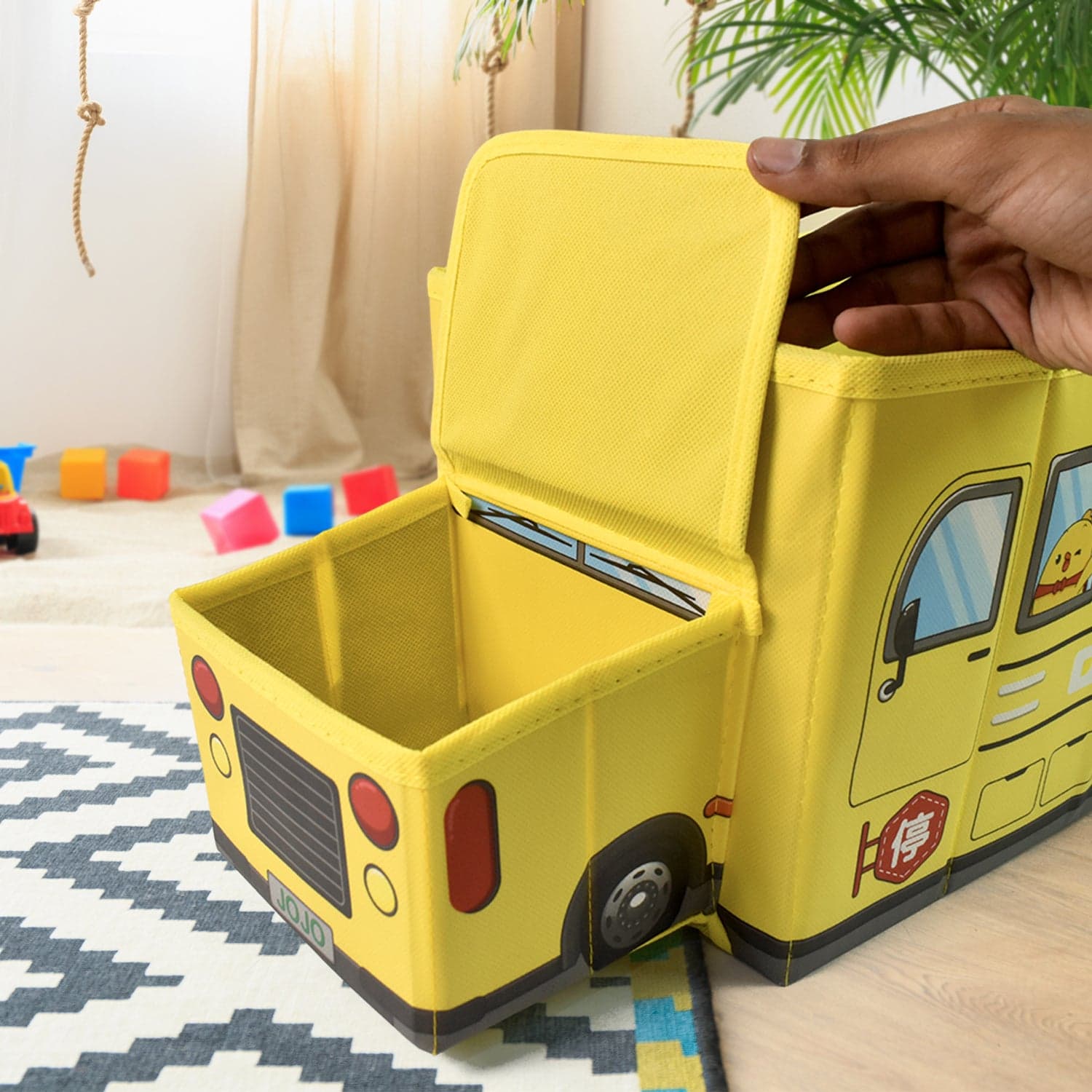 School Bus Shaped Portable Foldable Toy Box Storage with Lid (1 Pc) thumbnail 6