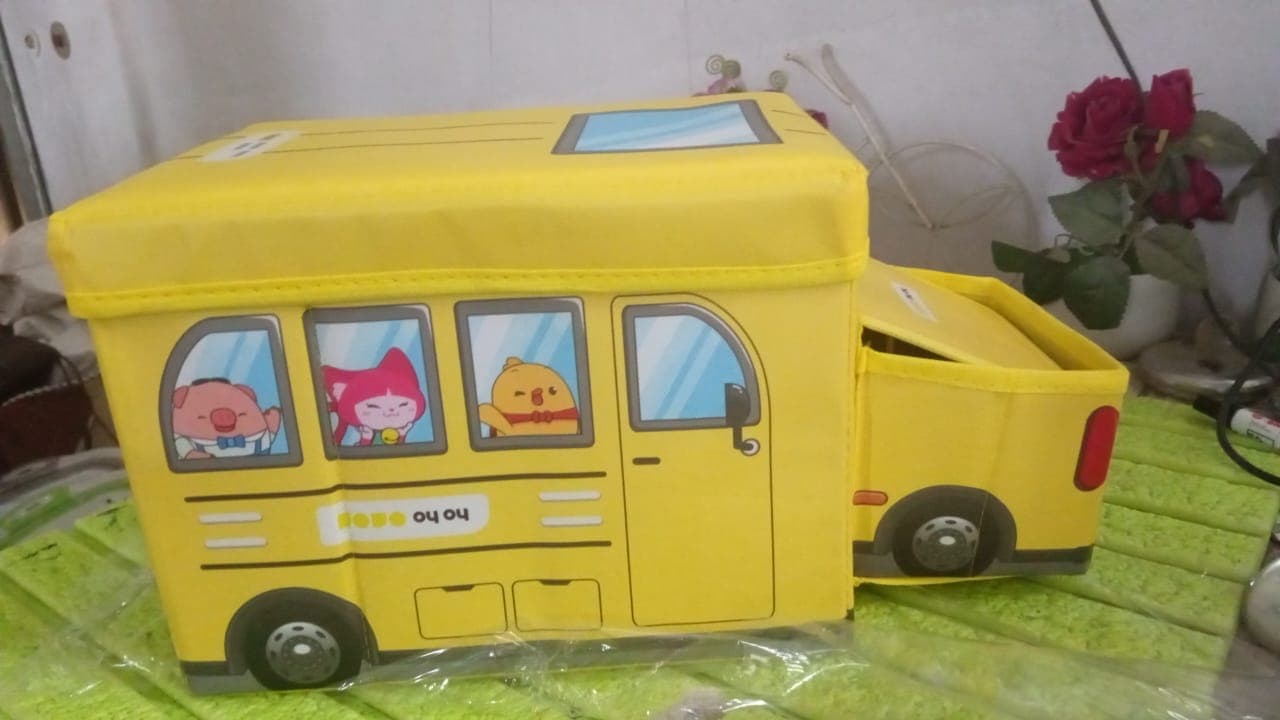 School Bus Shaped Portable Foldable Toy Box Storage with Lid (1 Pc) thumbnail 7