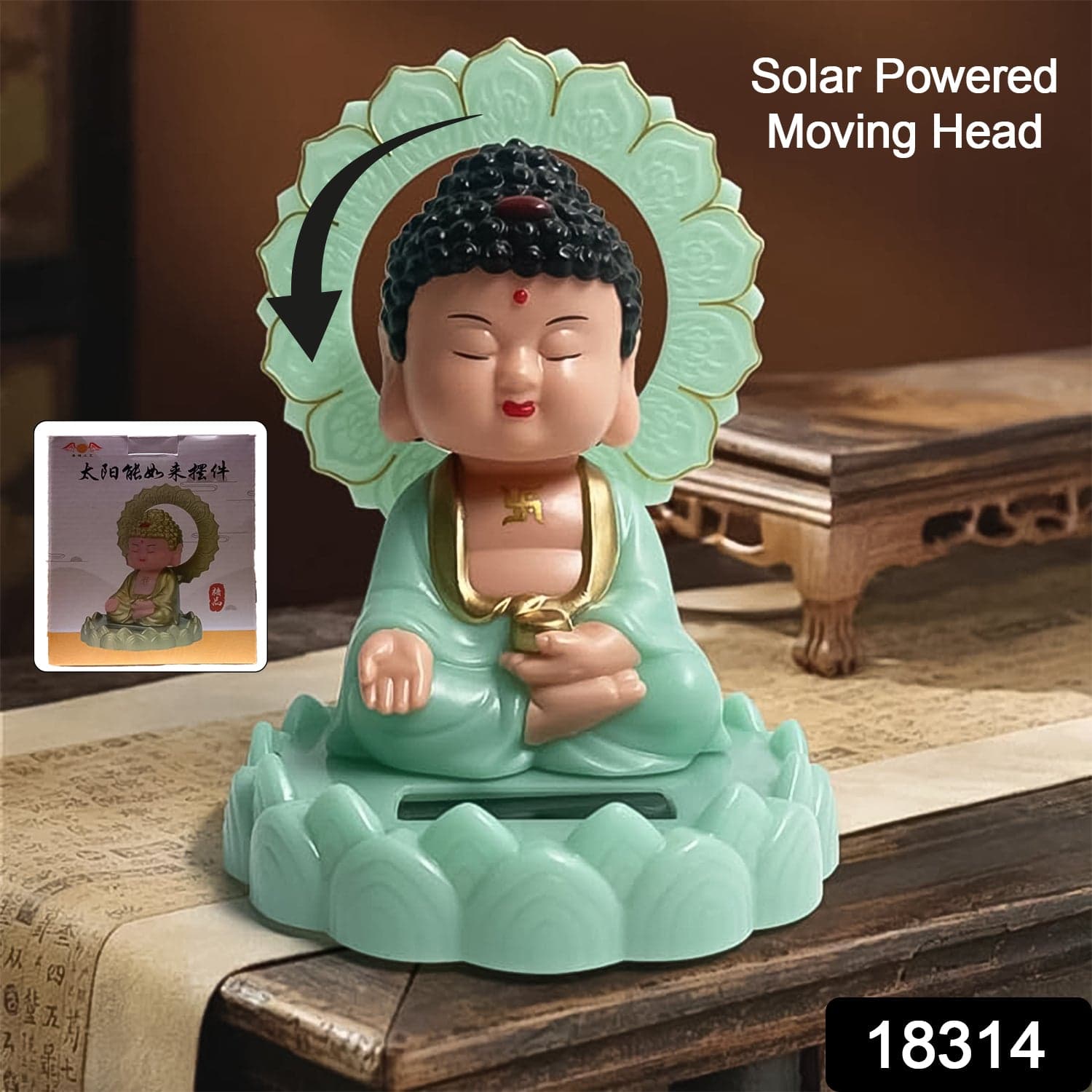 Plastic Solar Powered Moving Head Sitting Action Buddha Statue (1 Pc / Mix Color) thumbnail 2