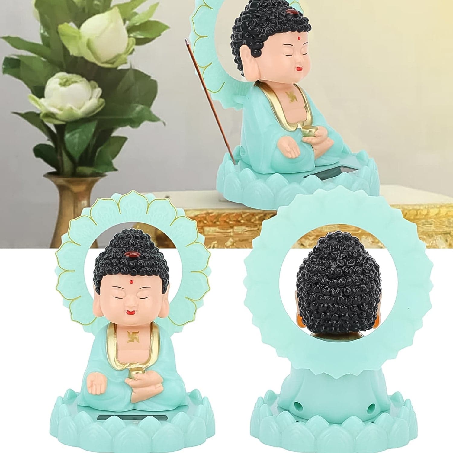 Plastic Solar Powered Moving Head Sitting Action Buddha Statue (1 Pc / Mix Color) thumbnail 3
