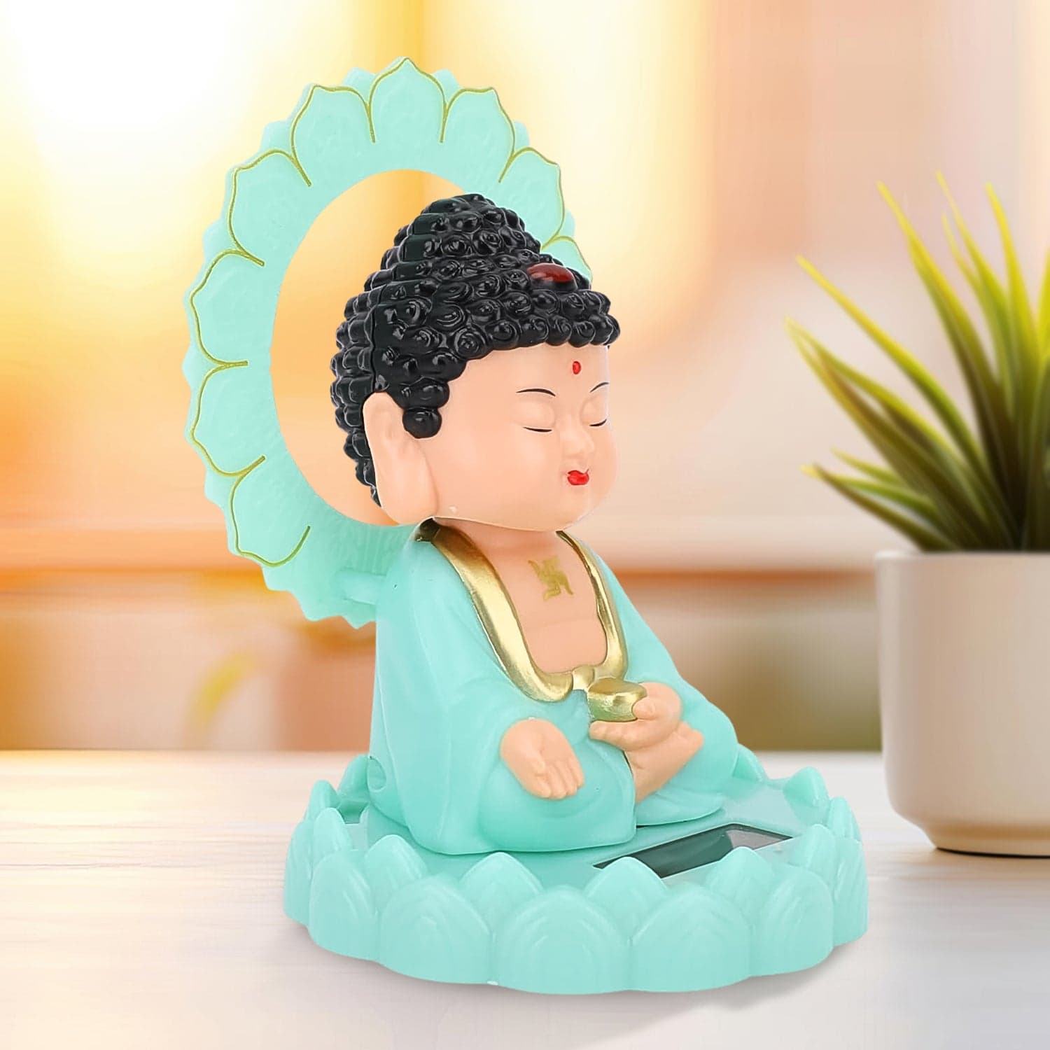 Plastic Solar Powered Moving Head Sitting Action Buddha Statue (1 Pc / Mix Color) thumbnail 5