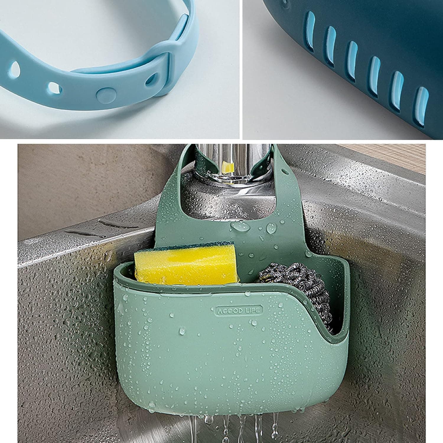 Plastic Kitchen Sponge Holder, Sink Drain Rack Sink Organizer Sink Drain Hanging Bag For Kitchen (1 Pc) thumbnail 1