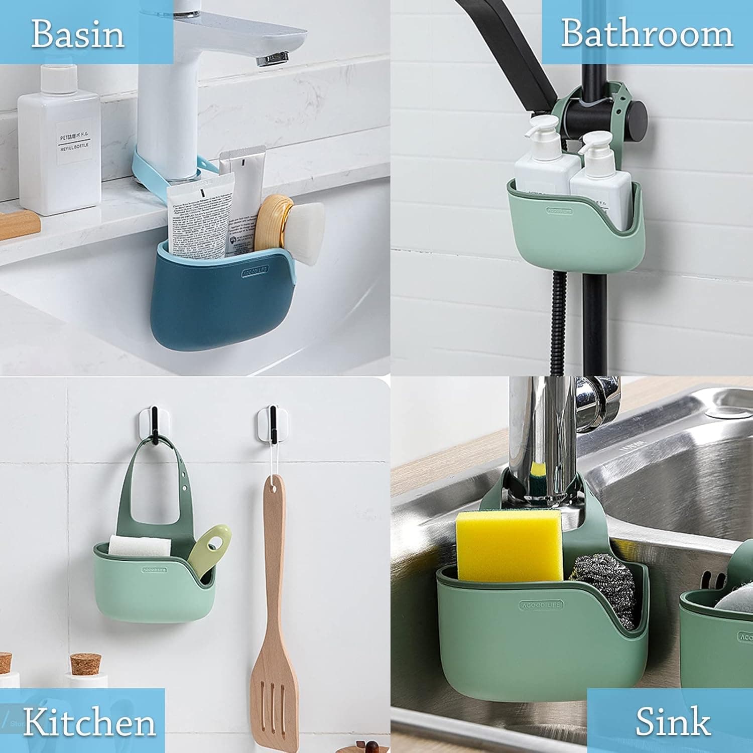 Plastic Kitchen Sponge Holder, Sink Drain Rack Sink Organizer Sink Drain Hanging Bag For Kitchen (1 Pc) thumbnail 8