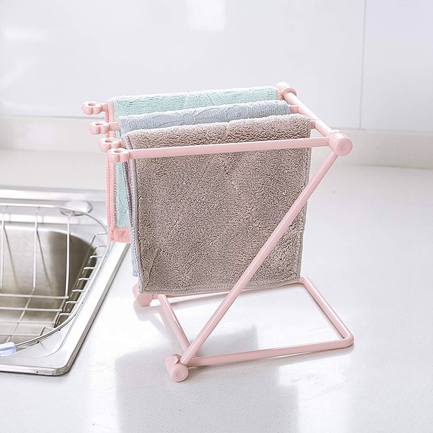 Folding Kitchen Bathroom Towel Rack, Towel Stand (1 Pc) thumbnail 3
