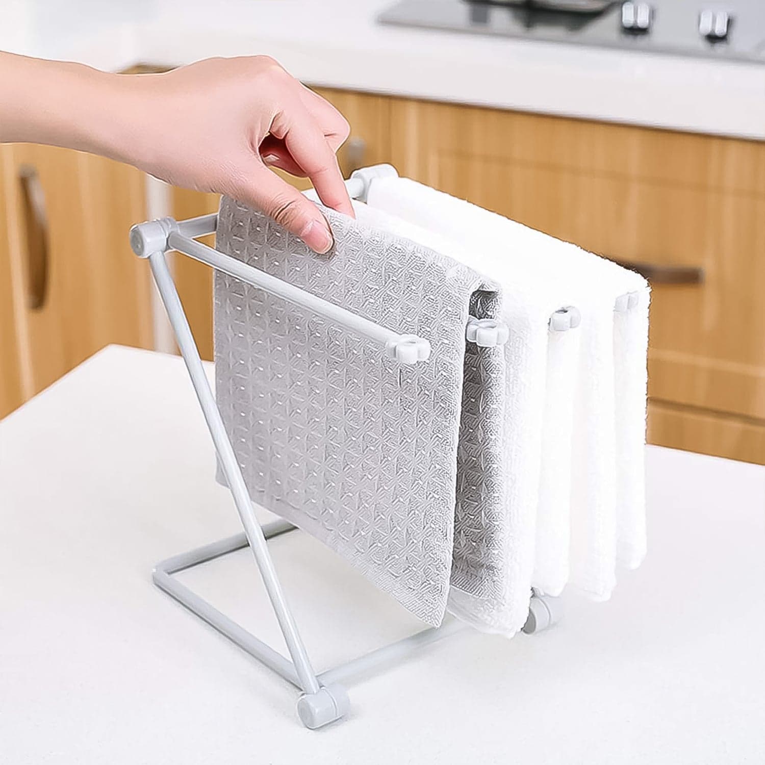 Folding Kitchen Bathroom Towel Rack, Towel Stand (1 Pc) thumbnail 4