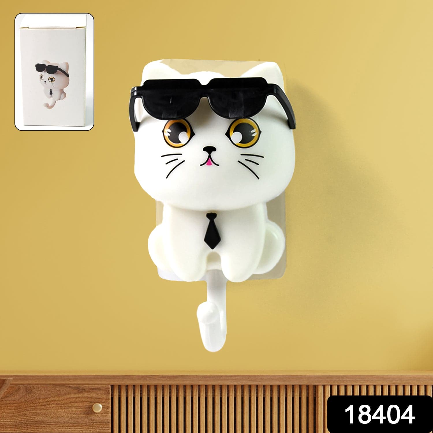 Cat Hook for Wall, Cute Cat Key Hook with Sunglasses (1 Pc) thumbnail 2