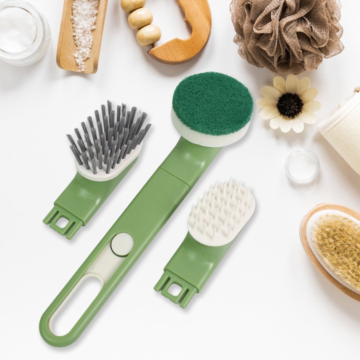 Dish Brush Set with Handle, Replacement Heads, Drain Tray in Kitchen (9 Pcs Set) thumbnail 3