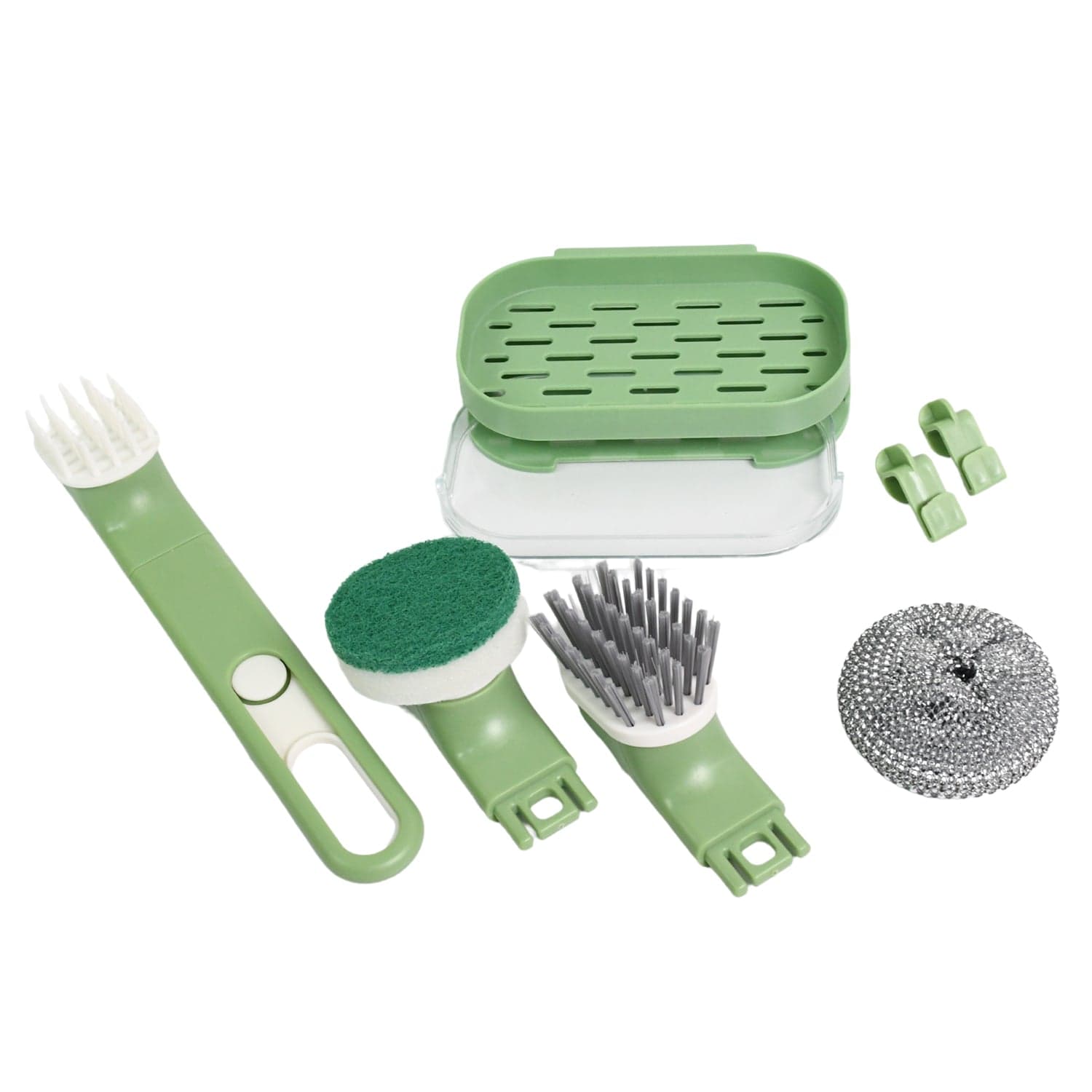 Dish Brush Set with Handle, Replacement Heads, Drain Tray in Kitchen (9 Pcs Set) thumbnail 5