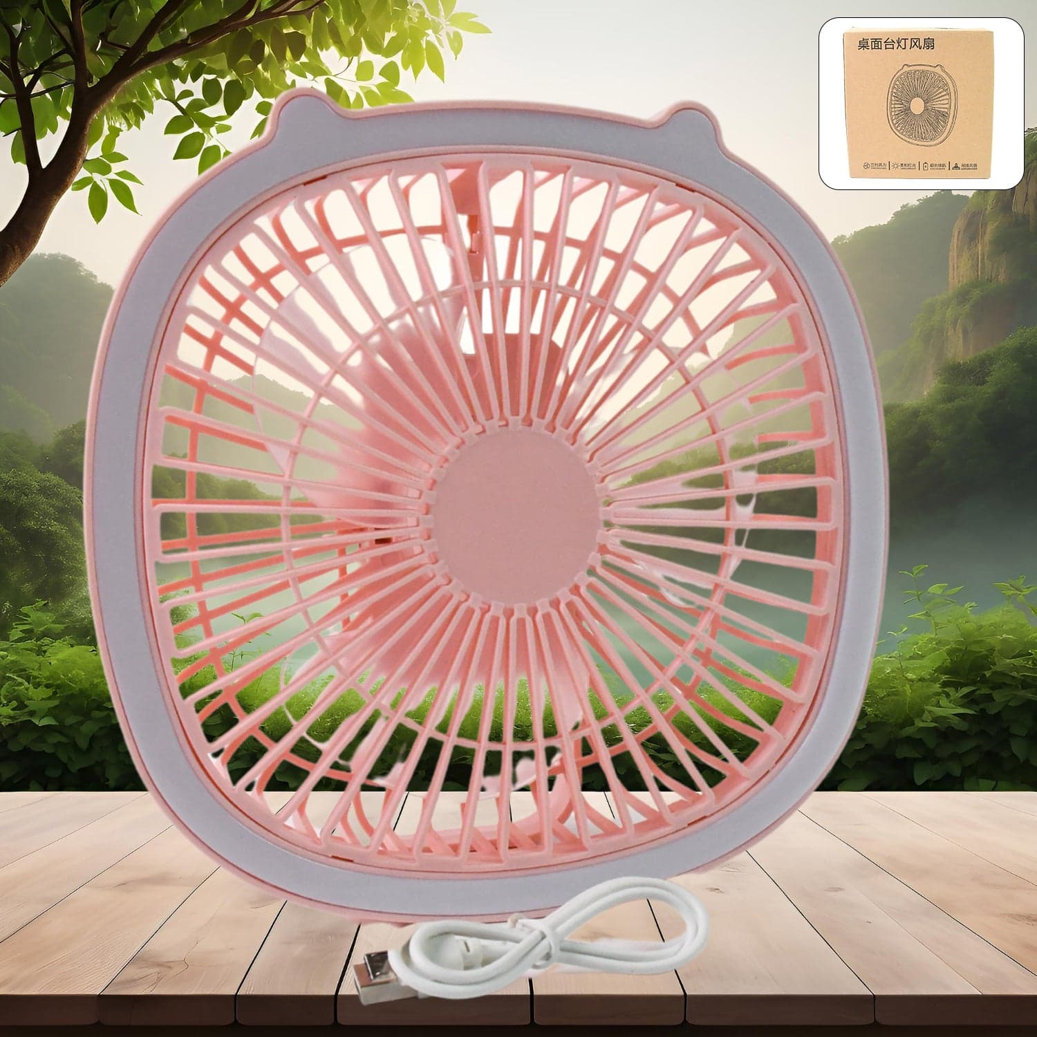 USB PORTABLE MINI DESK FAN WITH LIGHT & COLOR BOX (1 PC / Mix Color) thumbnail 1