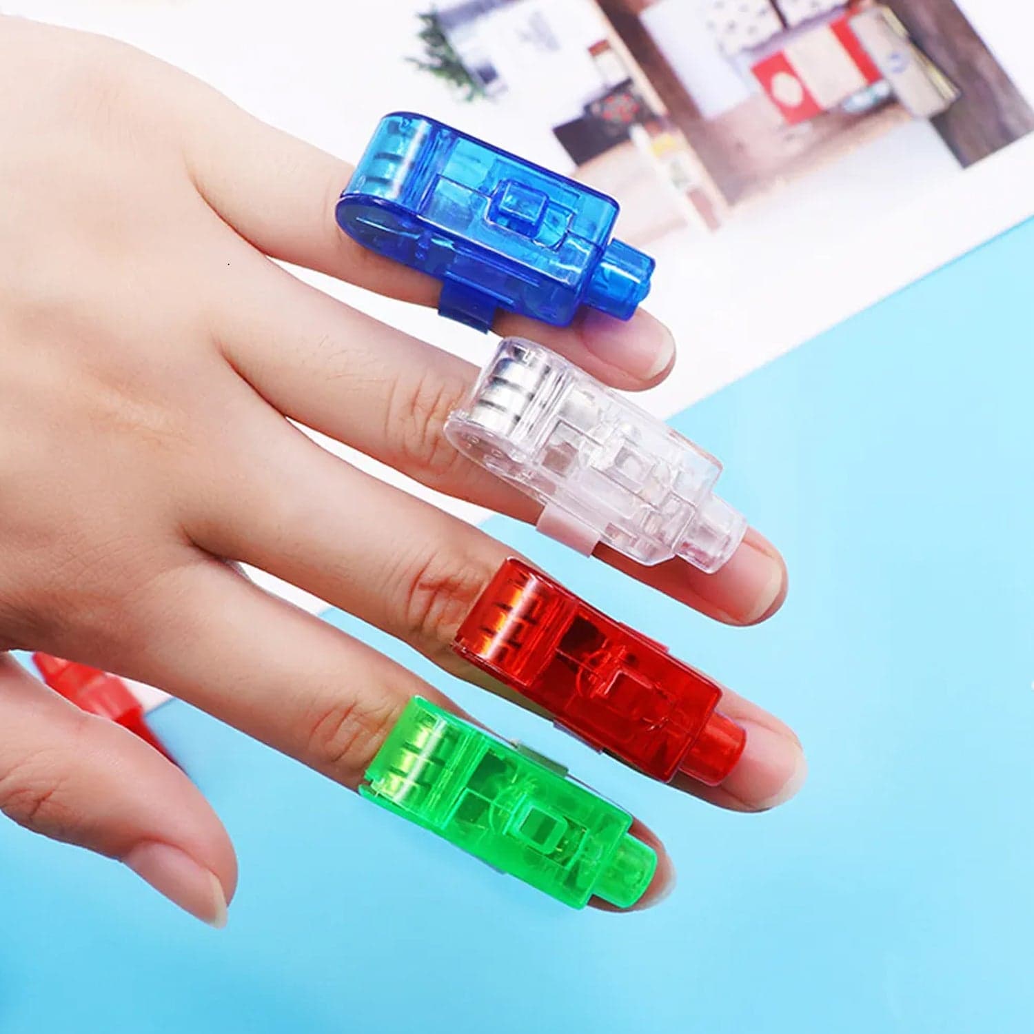 Light up Finger Tips, Clear Mini Rings, LED Glow Ring with Elastic Band (1 Pc) thumbnail 1