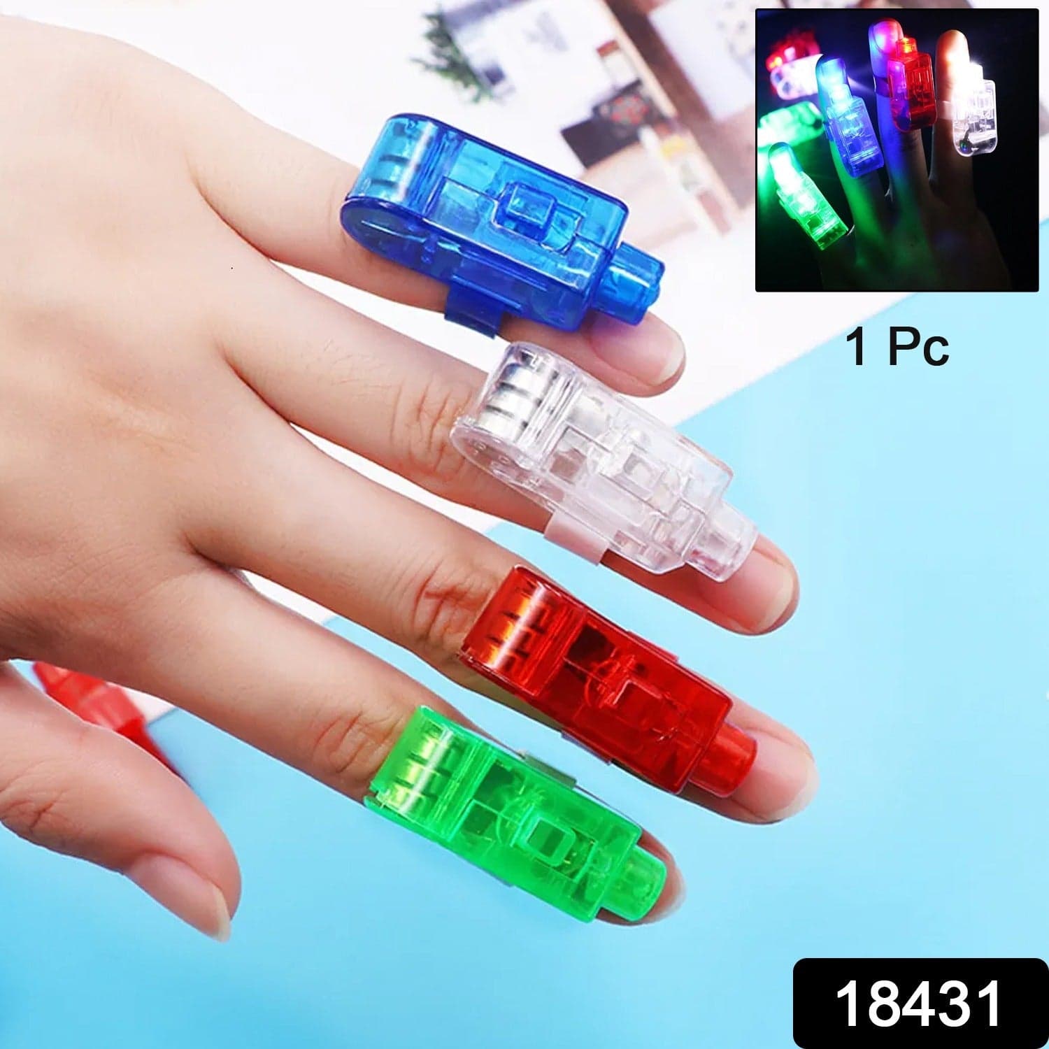 Light up Finger Tips, Clear Mini Rings, LED Glow Ring with Elastic Band (1 Pc) thumbnail 2