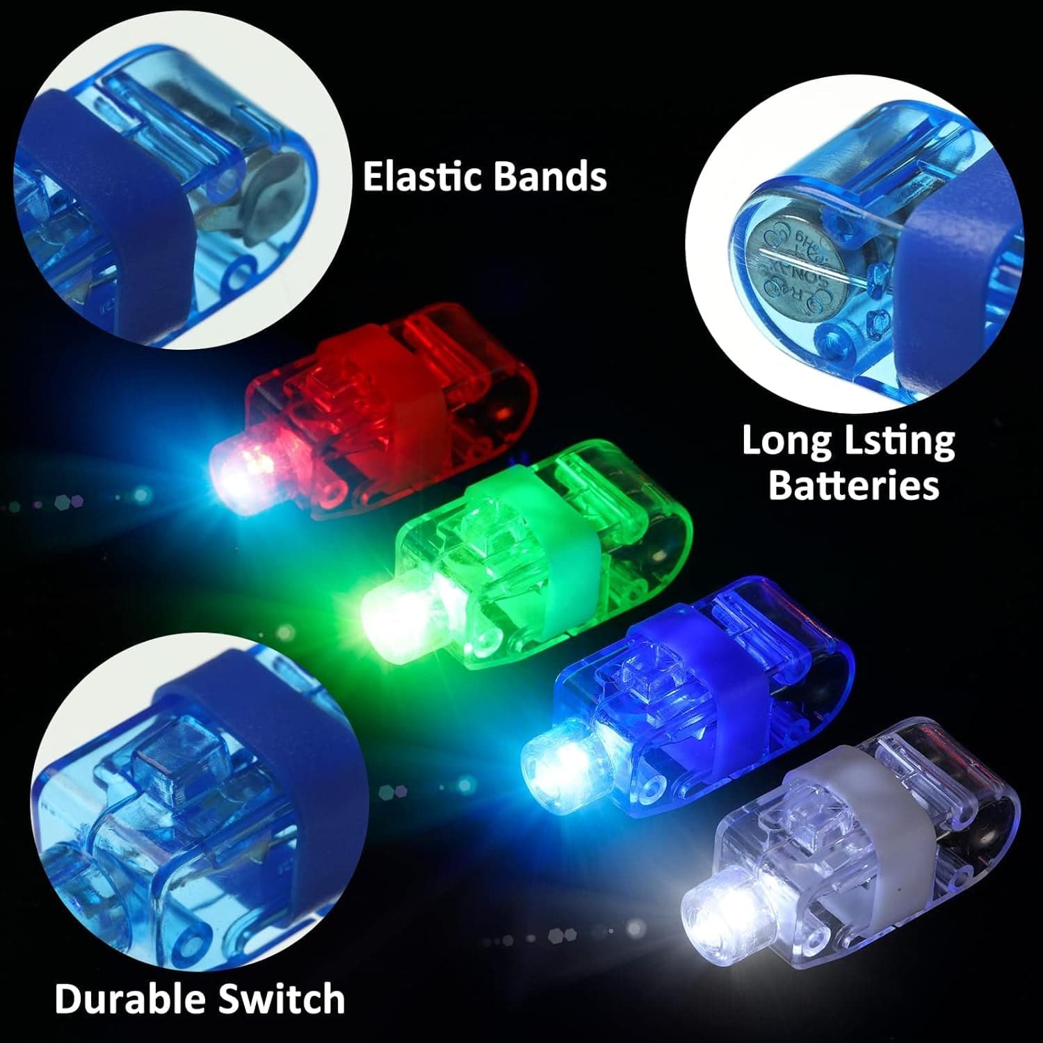 Light up Finger Tips, Clear Mini Rings, LED Glow Ring with Elastic Band (1 Pc) thumbnail 9