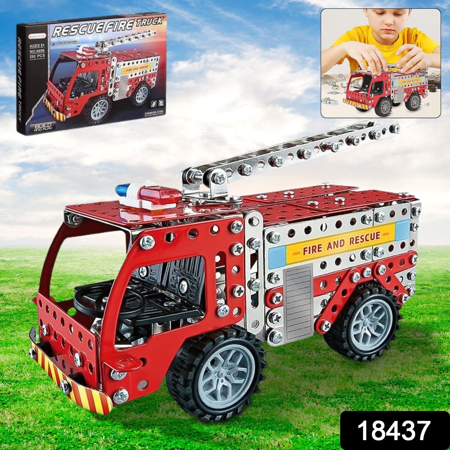 Metal DIY Fire Truck Building Blocks for Kids (Fire Truck / 292pcs of truck tool / 1 Set) thumbnail 2