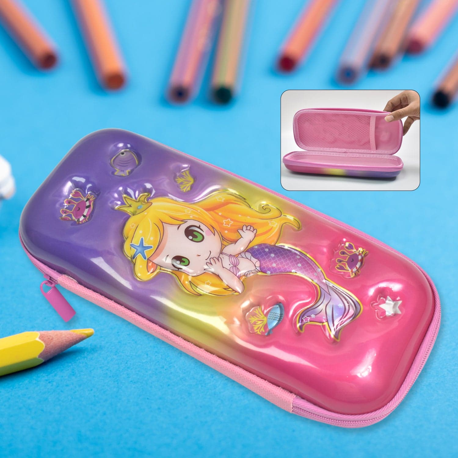 3D Cartoon Zipper Compass Box, Pencil Box (1 Pc / Mix Design) thumbnail 1