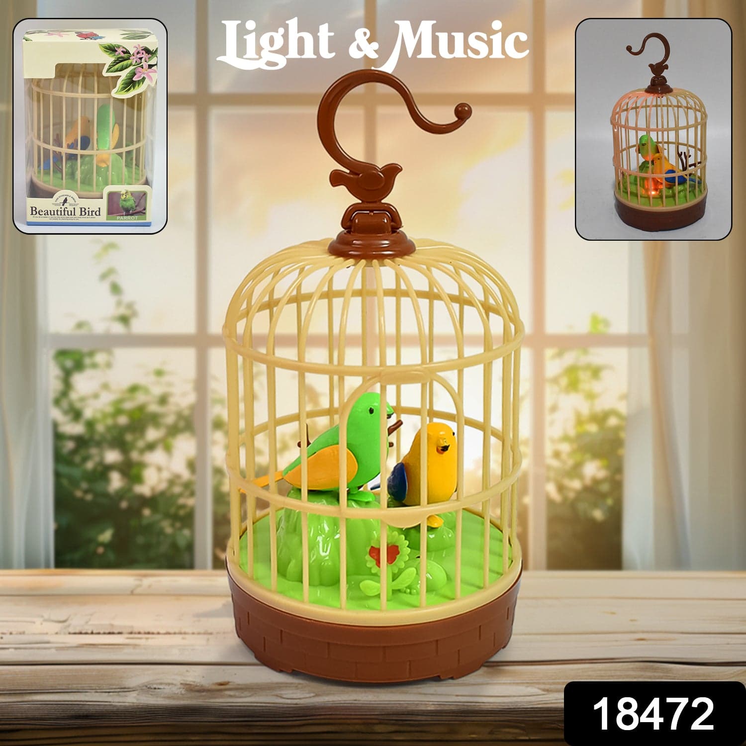 Sound Activated Chirping Bird In Hanging Cage, Beautiful Pinjra Bird Toy (1 Pc / Battery Not Operated) thumbnail 2