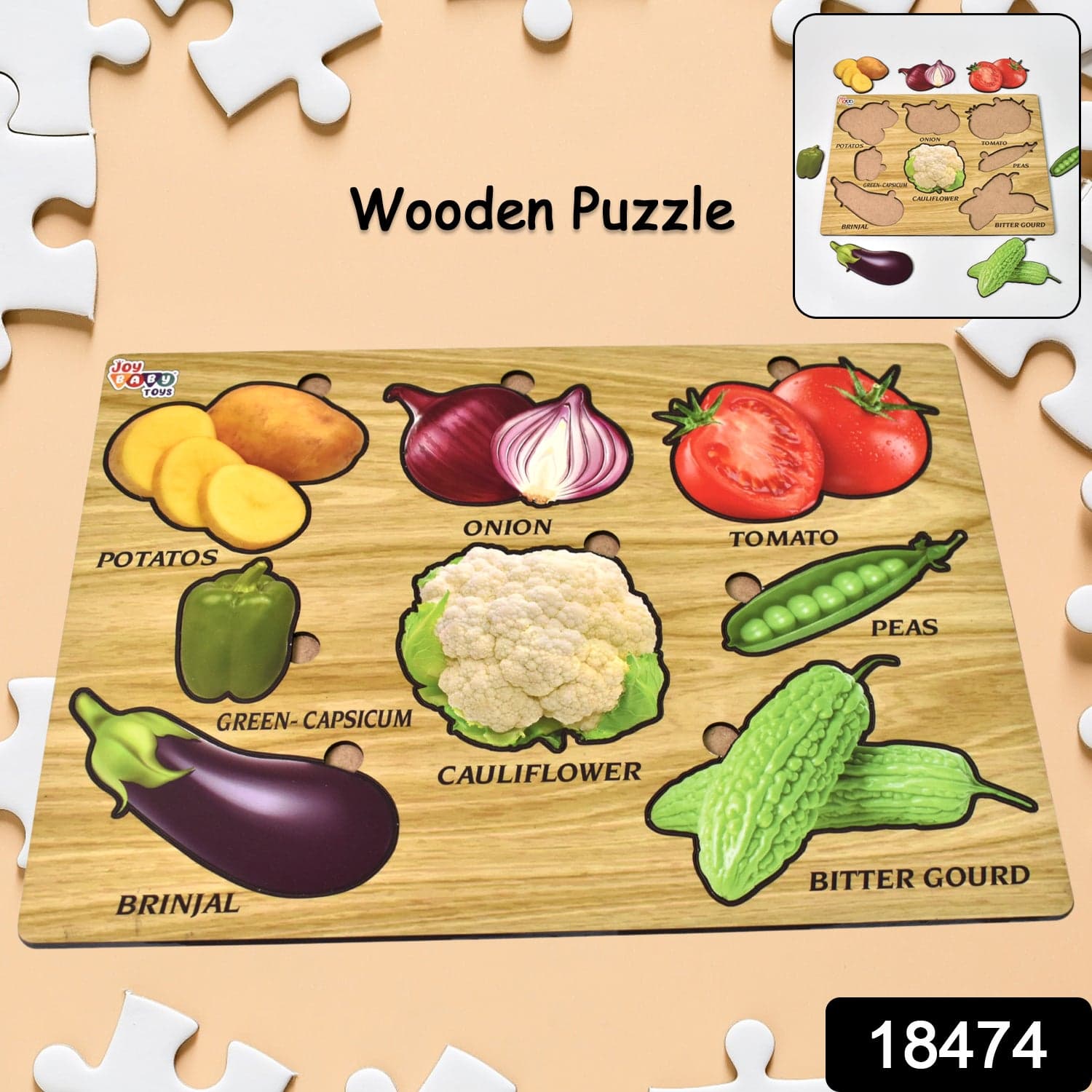 Wooden Vegetable Puzzle Learning Educational Board (1 Set / 28—20 Cm) thumbnail 2