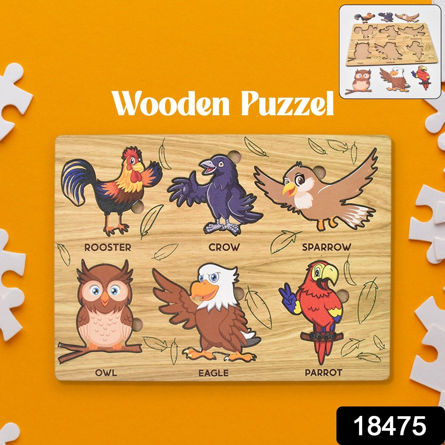 Wooden Bird Puzzle Learning Educational Board (1 Set / 28—20 Cm) thumbnail 2