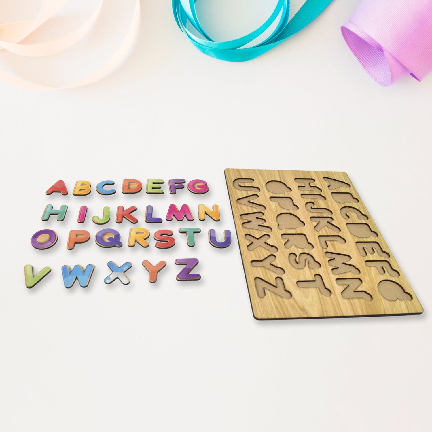 Wooden Puzzle Board ABC Letters Shapes Educational Learning Toys (1 Set) thumbnail 3