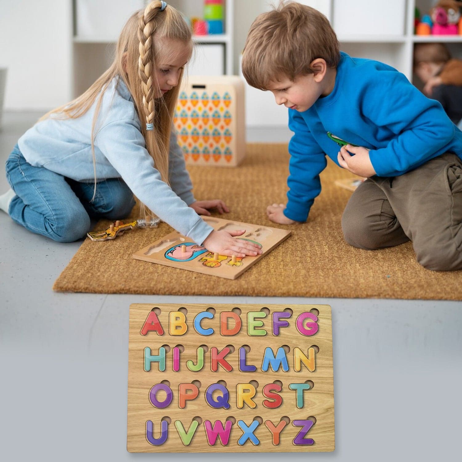Wooden Puzzle Board ABC Letters Shapes Educational Learning Toys (1 Set) thumbnail 4