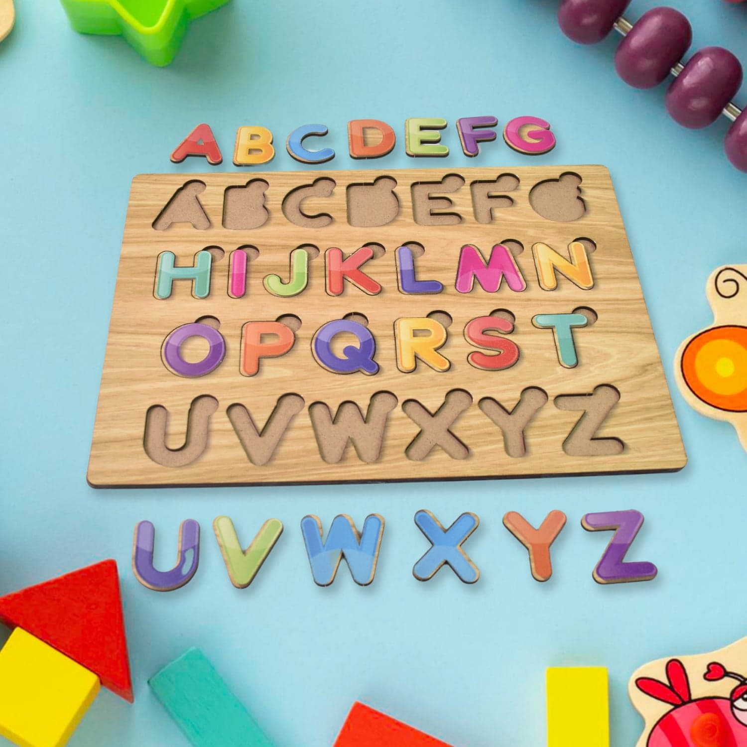 Wooden Puzzle Board ABC Letters Shapes Educational Learning Toys (1 Set) thumbnail 6