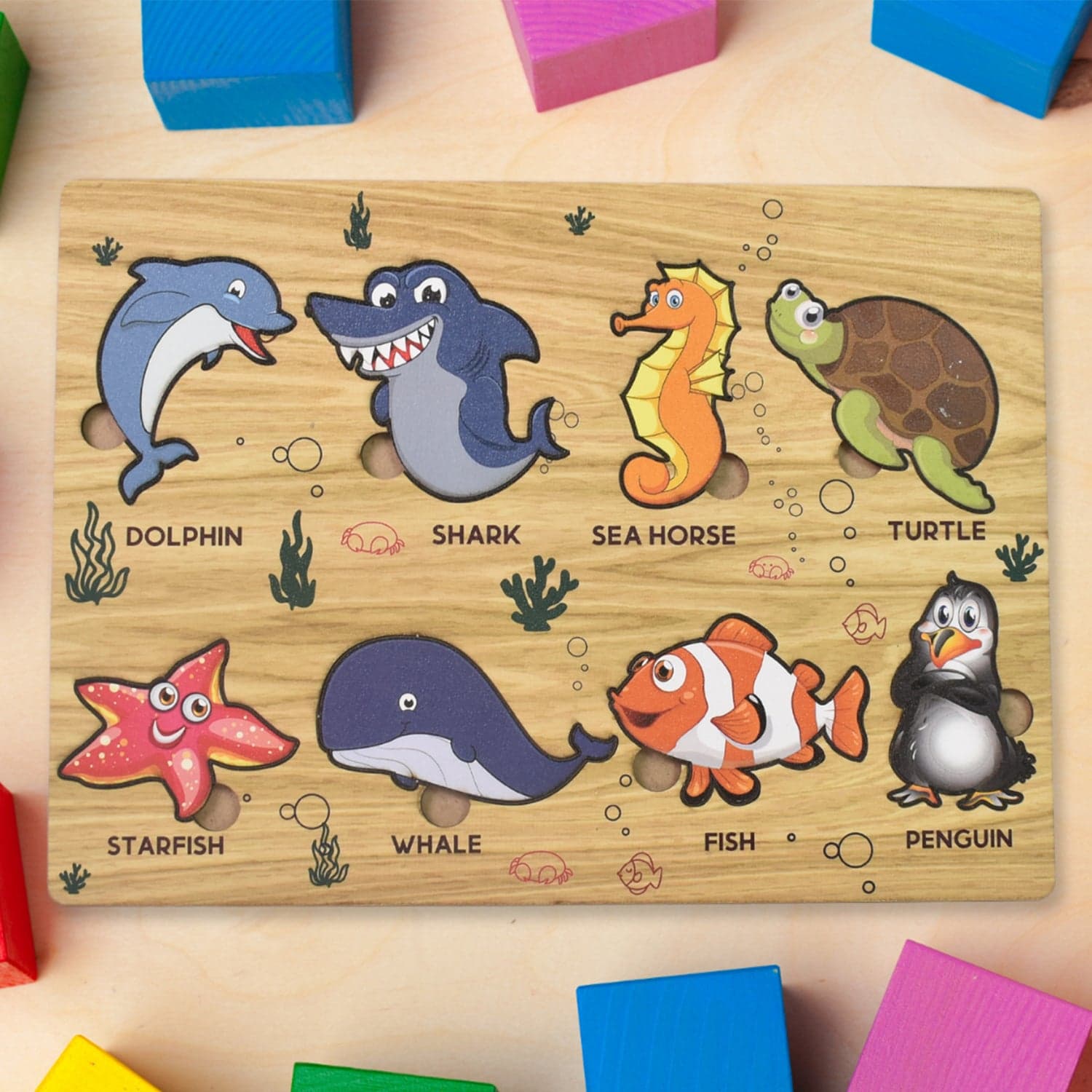 Seawater Animal Wooden Puzzle Learning Educational Board (1 Set) thumbnail 1