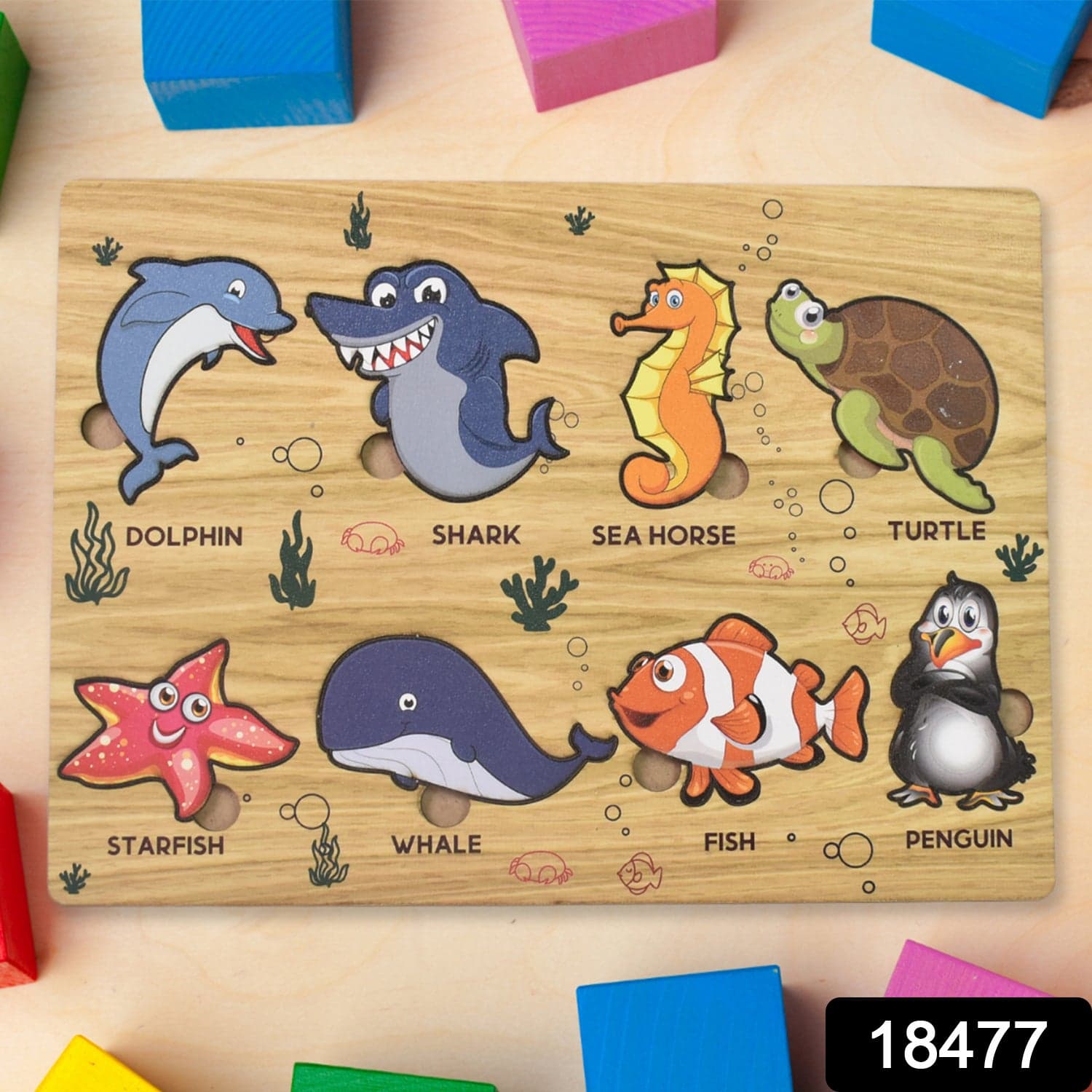 Seawater Animal Wooden Puzzle Learning Educational Board (1 Set) thumbnail 2
