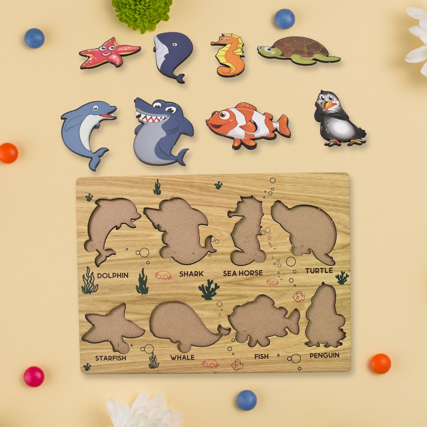 Seawater Animal Wooden Puzzle Learning Educational Board (1 Set) thumbnail 6