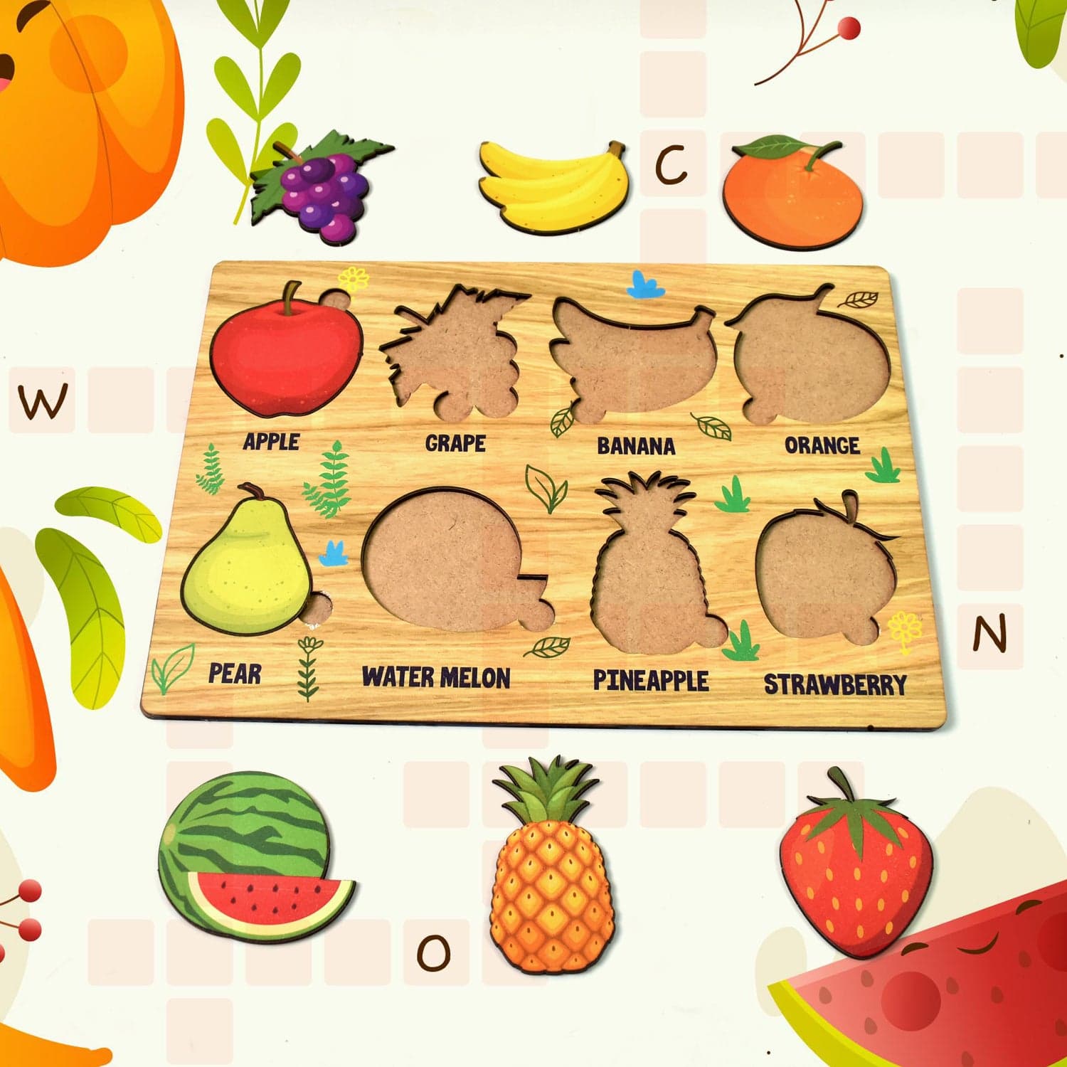 Wooden Fruits Puzzle Learning Educational Board (1 Set / 28—20 Cm) thumbnail 1