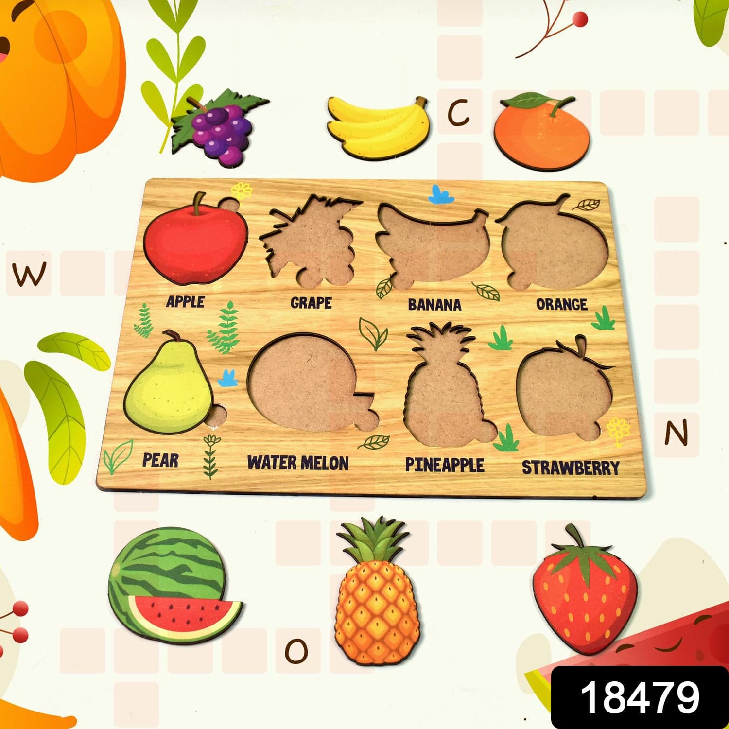 Wooden Fruits Puzzle Learning Educational Board (1 Set / 28—20 Cm) thumbnail 2