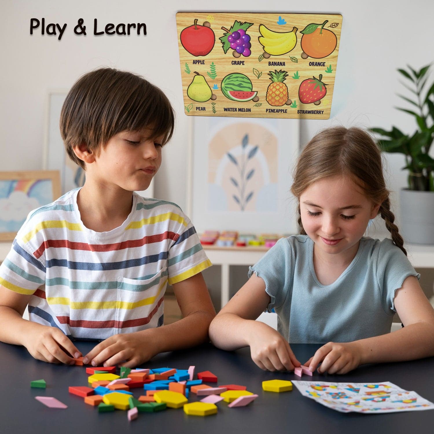Wooden Fruits Puzzle Learning Educational Board (1 Set / 28—20 Cm) thumbnail 3