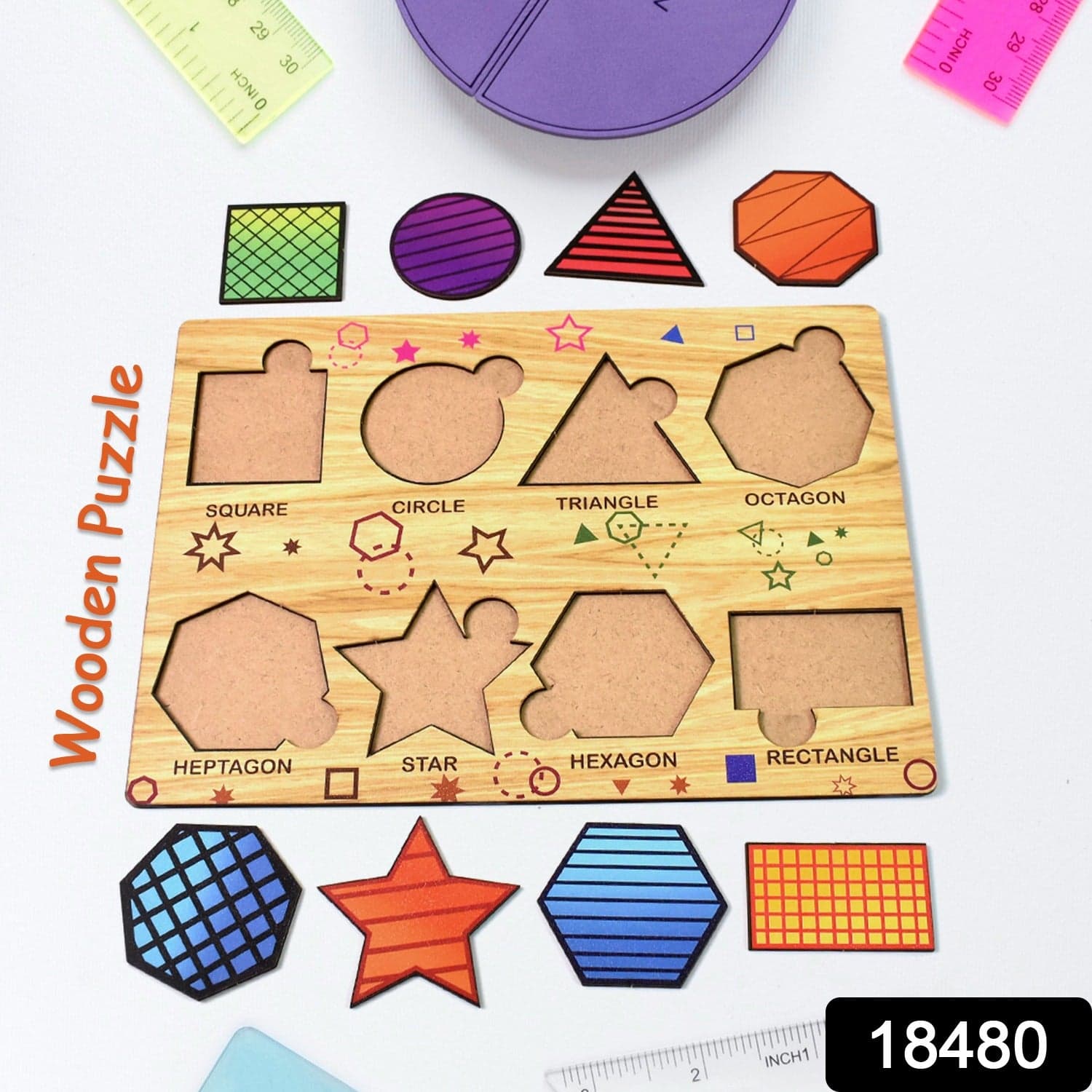 Wooden Triangles Puzzle Learning Educational Board (1 Set / 28—20 Cm) thumbnail 2