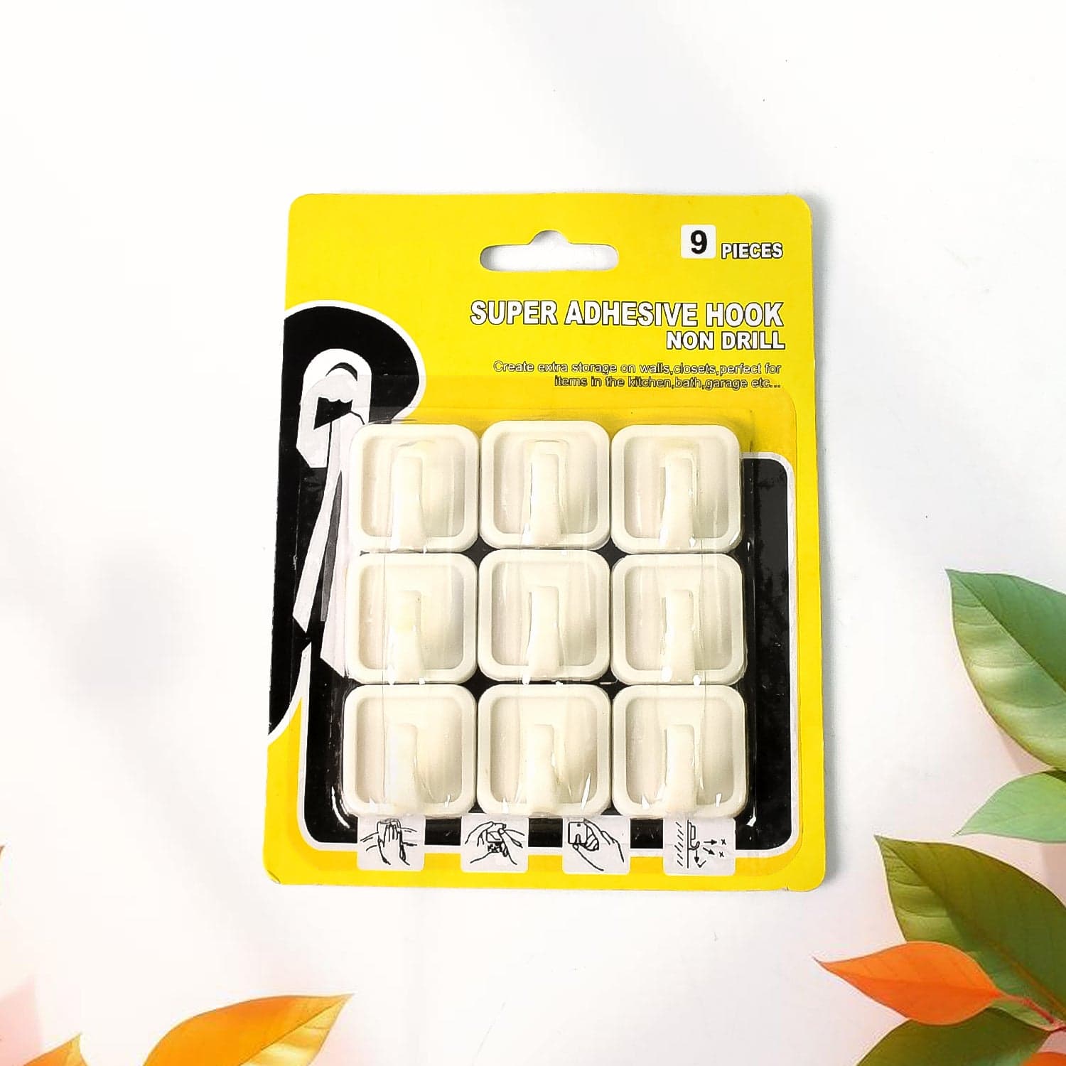 Adhesive Hooks for Wall Hanging Clothes Strong Adhesive Hooks (9 pcs Set) thumbnail 5