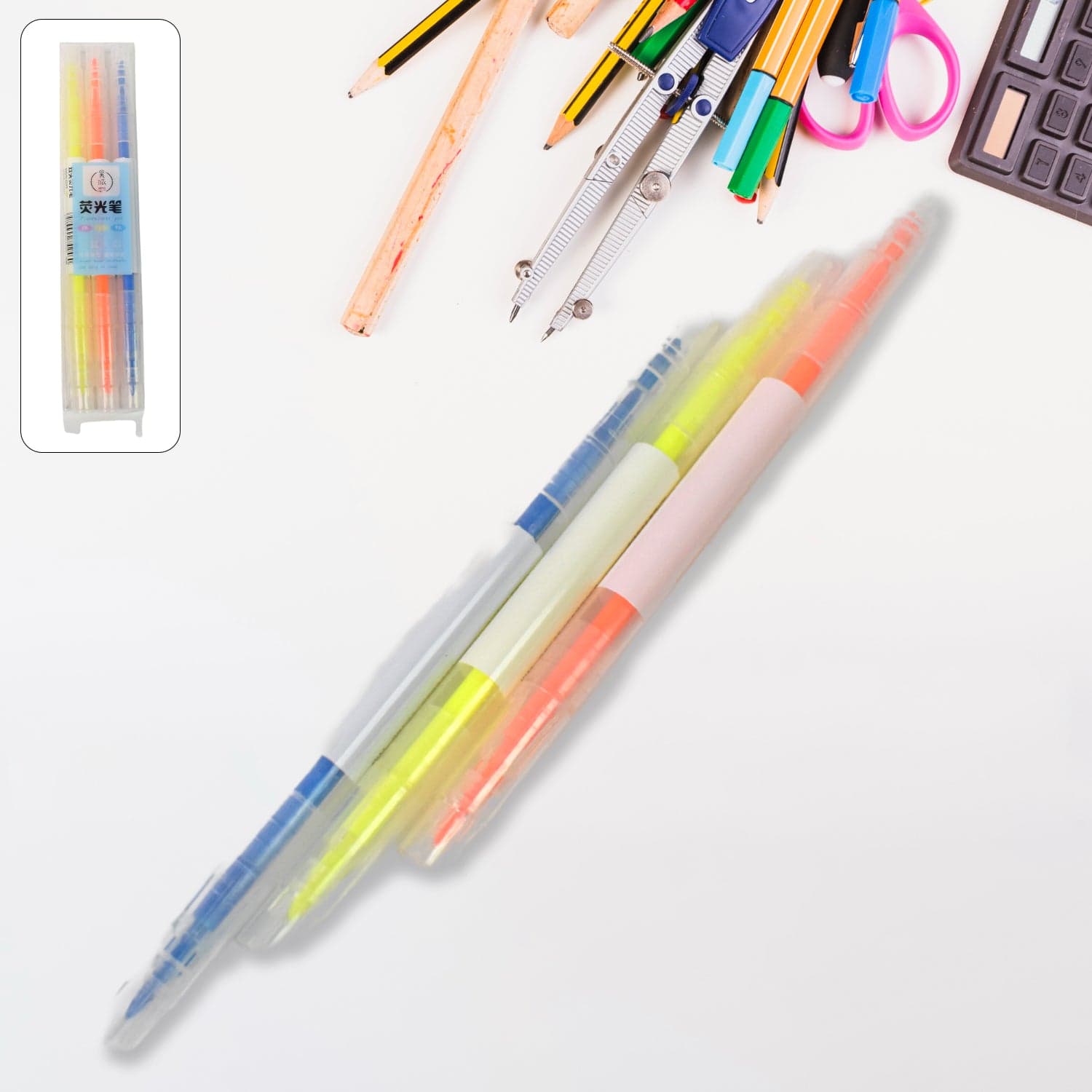 Dual-Headed Highlighter 3 Colors Double head Highlighter Pen (3 Pcs Set) thumbnail 1