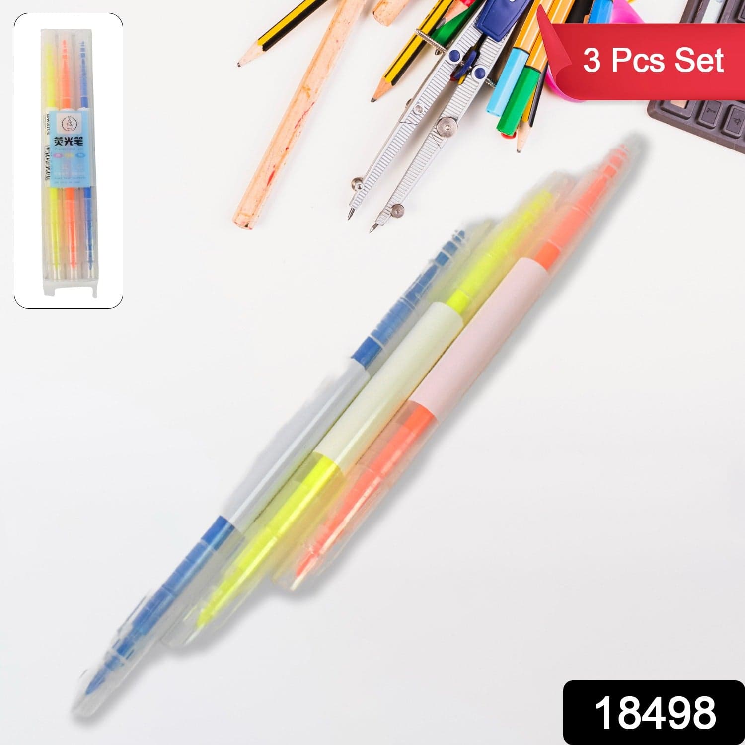 Dual-Headed Highlighter 3 Colors Double head Highlighter Pen (3 Pcs Set) thumbnail 2