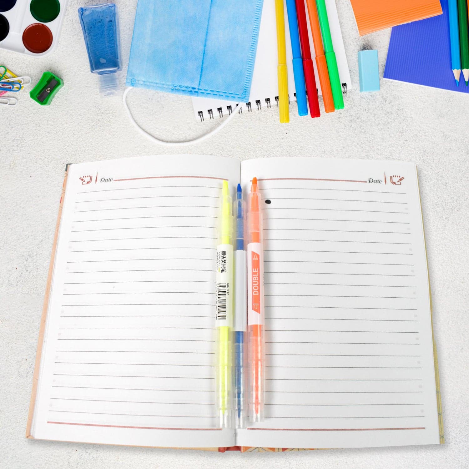 Dual-Headed Highlighter 3 Colors Double head Highlighter Pen (3 Pcs Set) thumbnail 6
