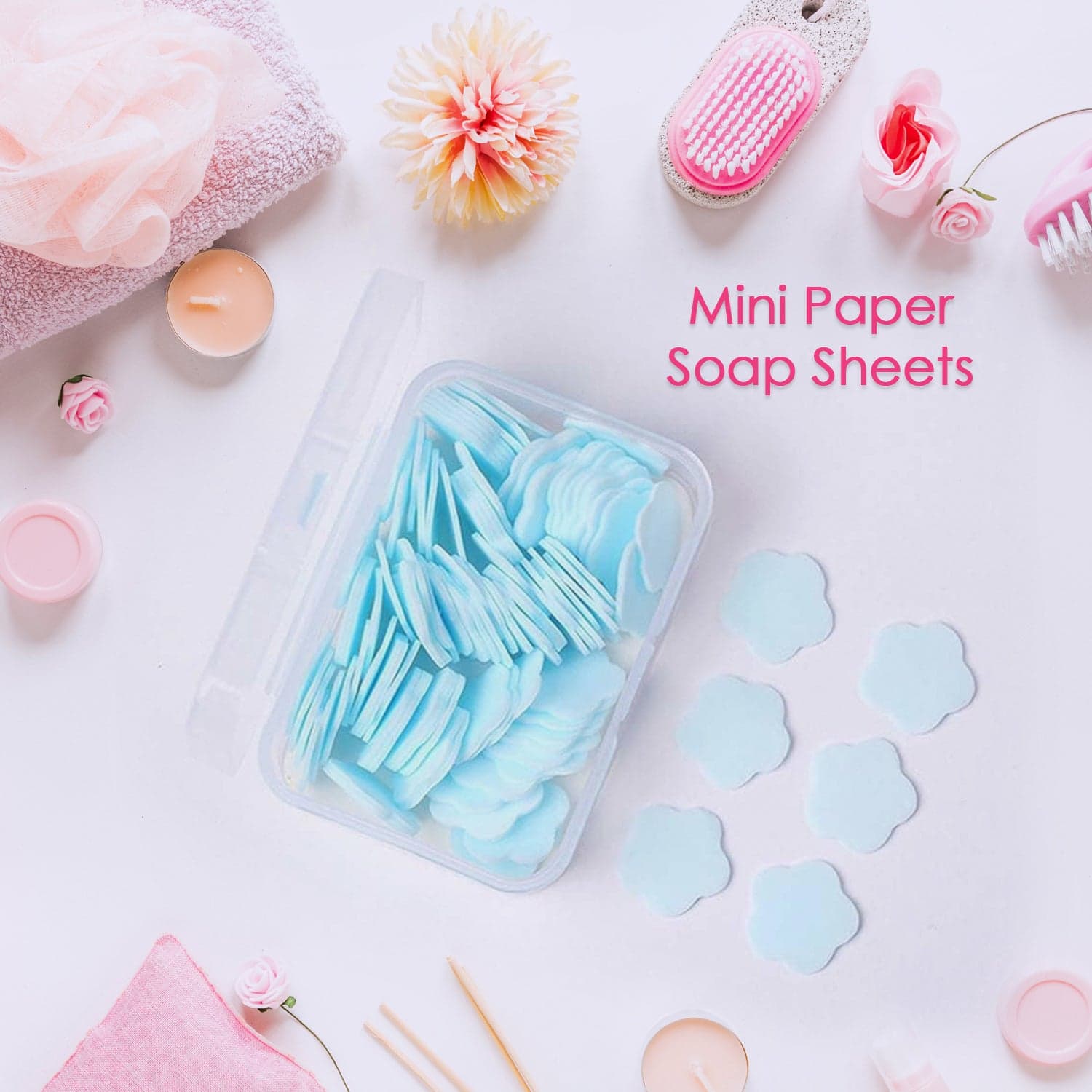 Mini Portable Travel Soap Paper Sheets Flower Shape (100 Pcs Set Approx / Mix Color) thumbnail 2