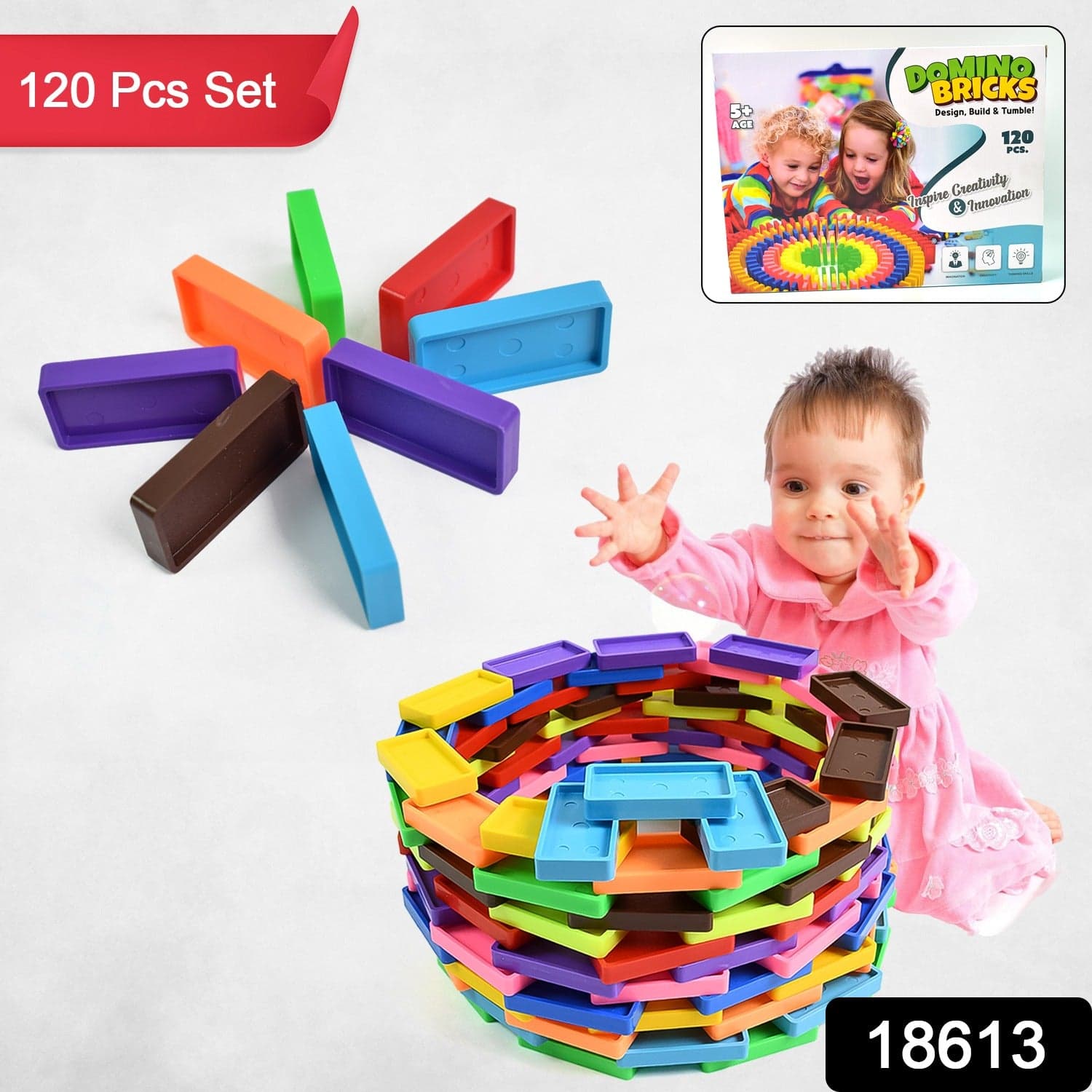 Kids 120 Domino Blocks Dominoes (120 Pcs Set) thumbnail 2