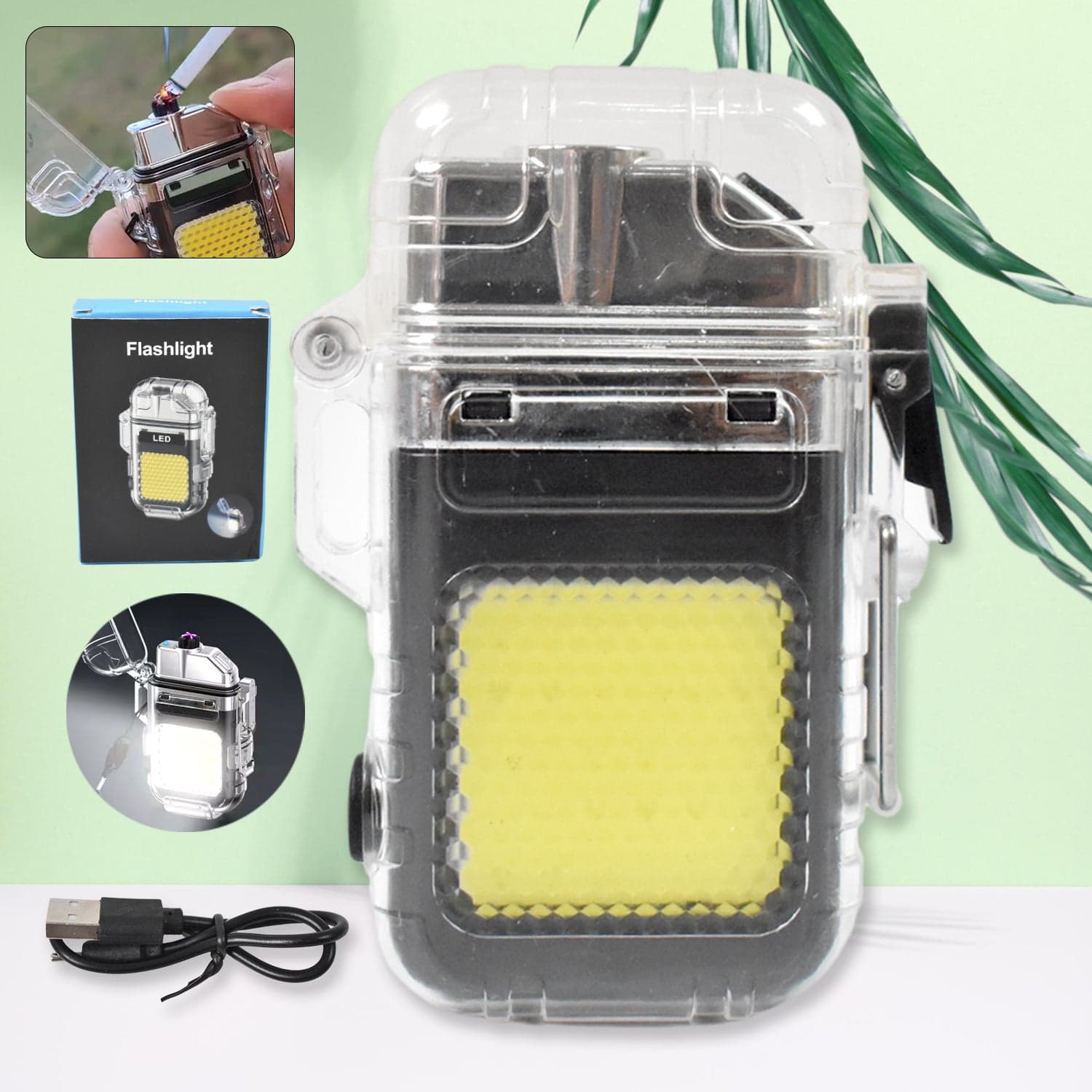 USB Rechargeable Electric Lighter & 3 Modes COB Flashlight (1 Pc) thumbnail 1