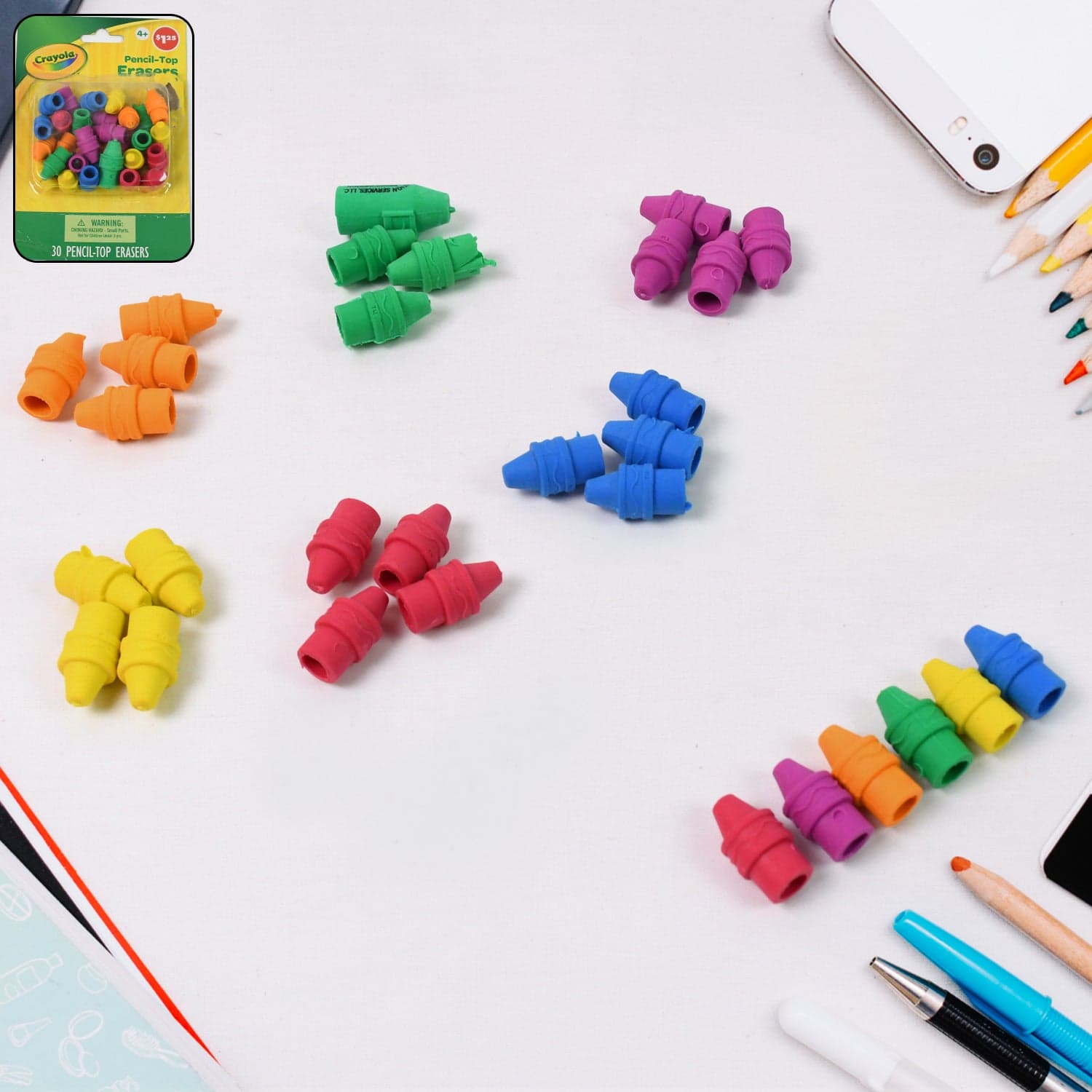 Pencil Top Eraser Rubber Erasers (1 Pc / Mix Color) thumbnail 1