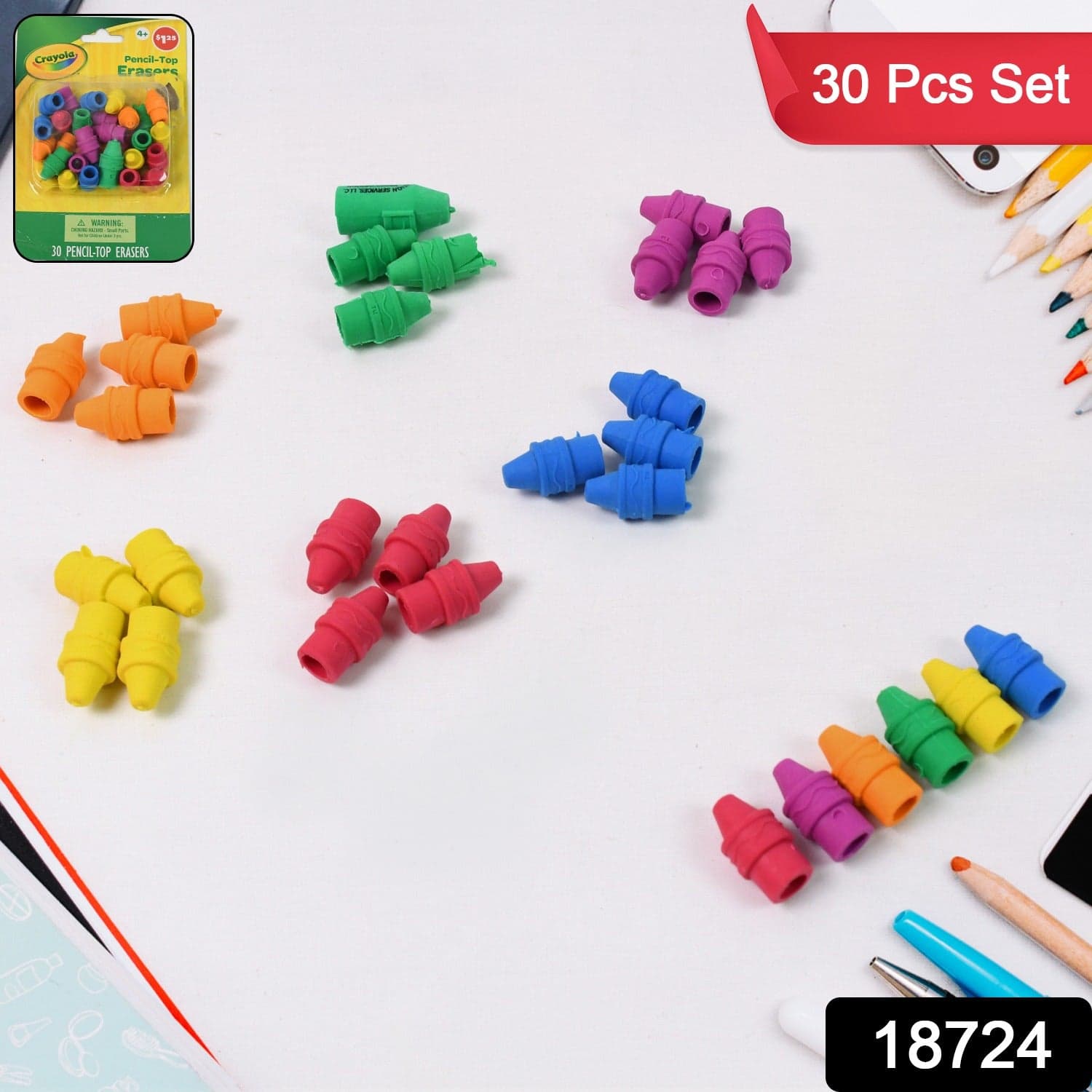 Pencil Top Eraser Rubber Erasers (1 Pc / Mix Color) thumbnail 2