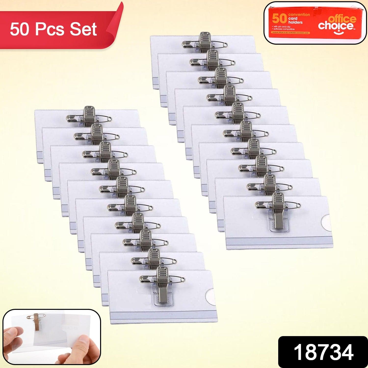 Plastic Transparent cardholders With Pin & Clip 90 mm x 60 mm (50 Pcs Set) thumbnail 2