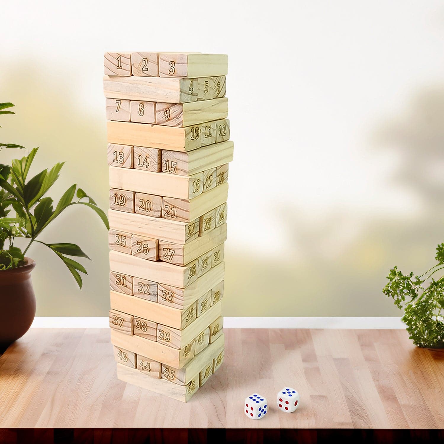Wooden Tumbling Stacking Tower Game, Zenga tower (48 Pcs Blocks 2 Dices) thumbnail 1