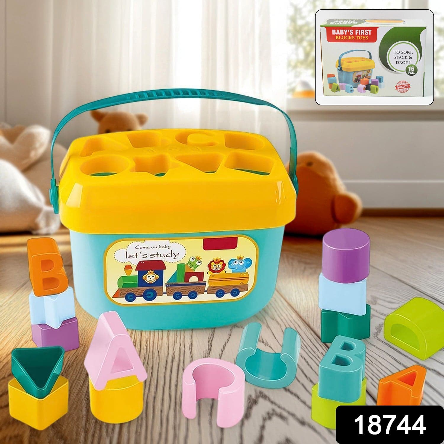 Baby First Block Set for Kids Non-Toxic Abcd Geometric Shape Sorting & Stacking Toy (1 Set) thumbnail 2