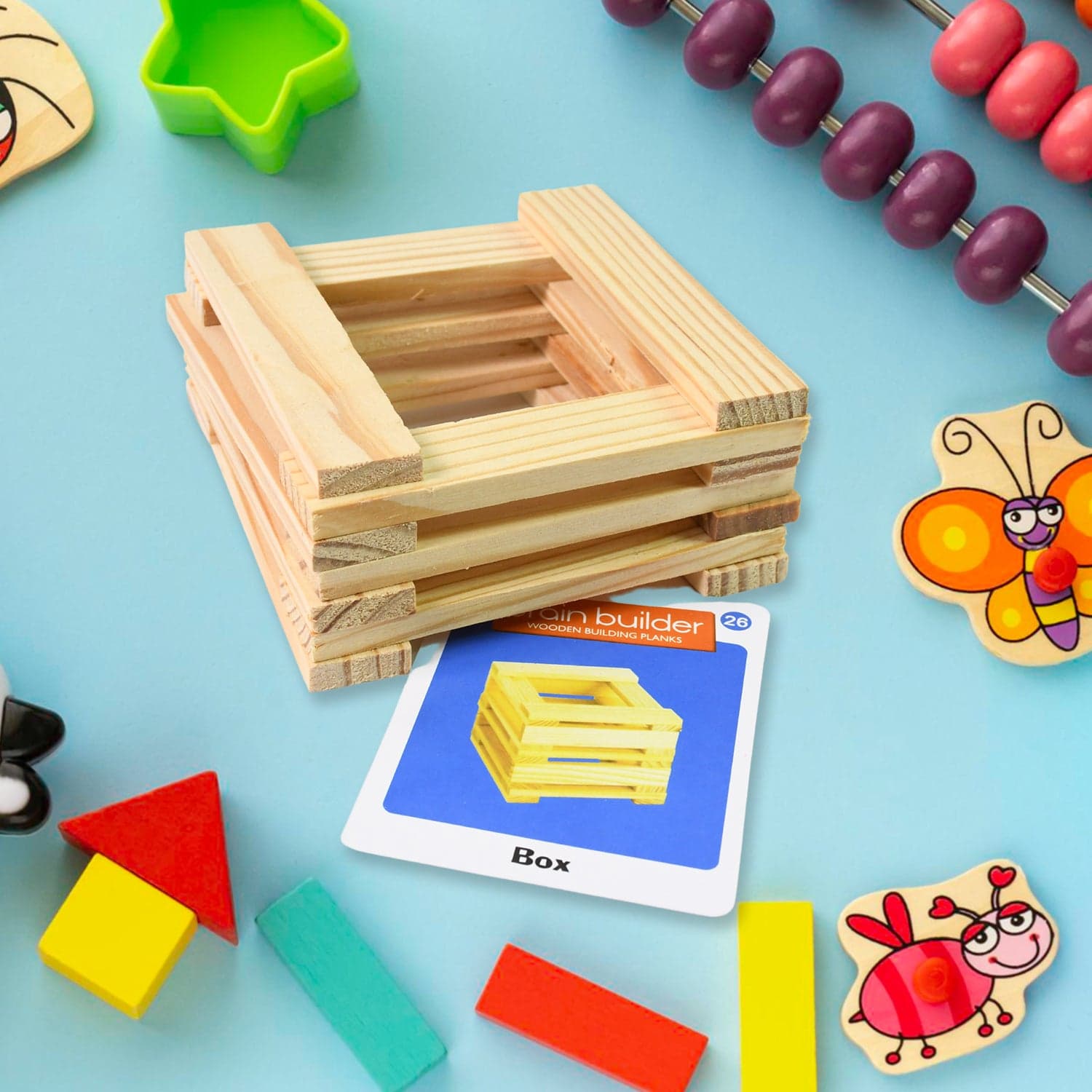 Wooden Pattern Brain Puzzles 20 Pcs Wooden Strips, 40 Pattern Cards (1 Set) thumbnail 1