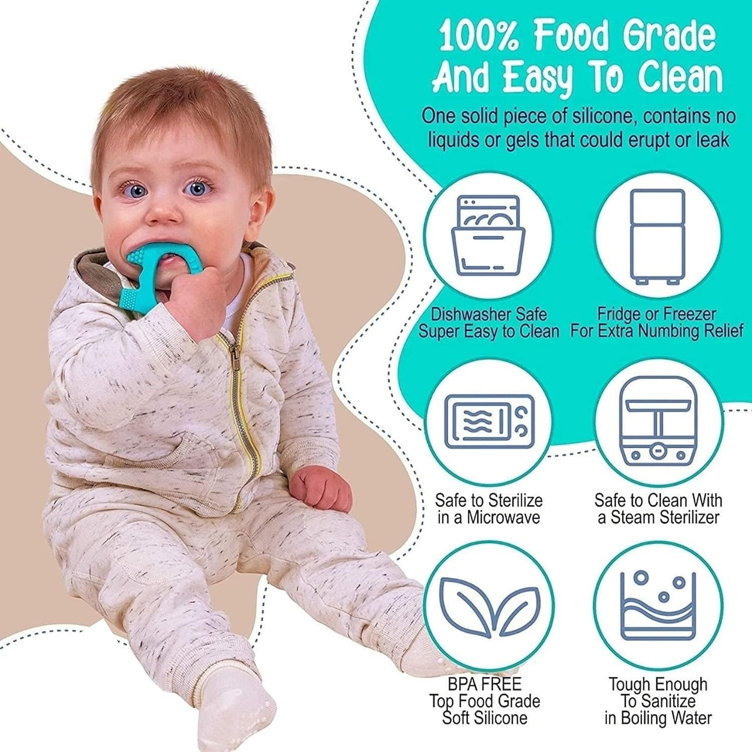 Silicone Baby Teether Pack of 1 (Mix Design & Color) thumbnail 7