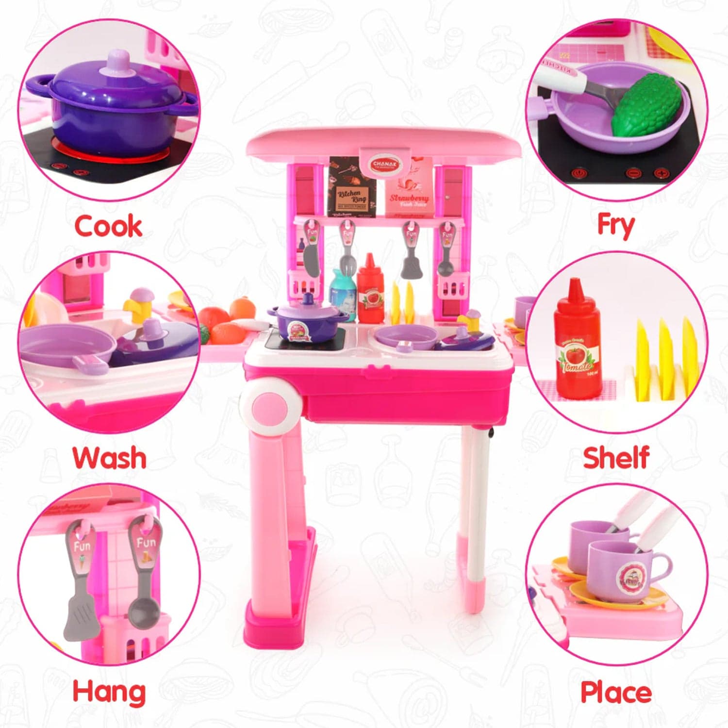 3-in-1 Kitchen Set for Kids with Suitcase of Role Play Cooking Toy for Girls & Boys (3+) thumbnail 5
