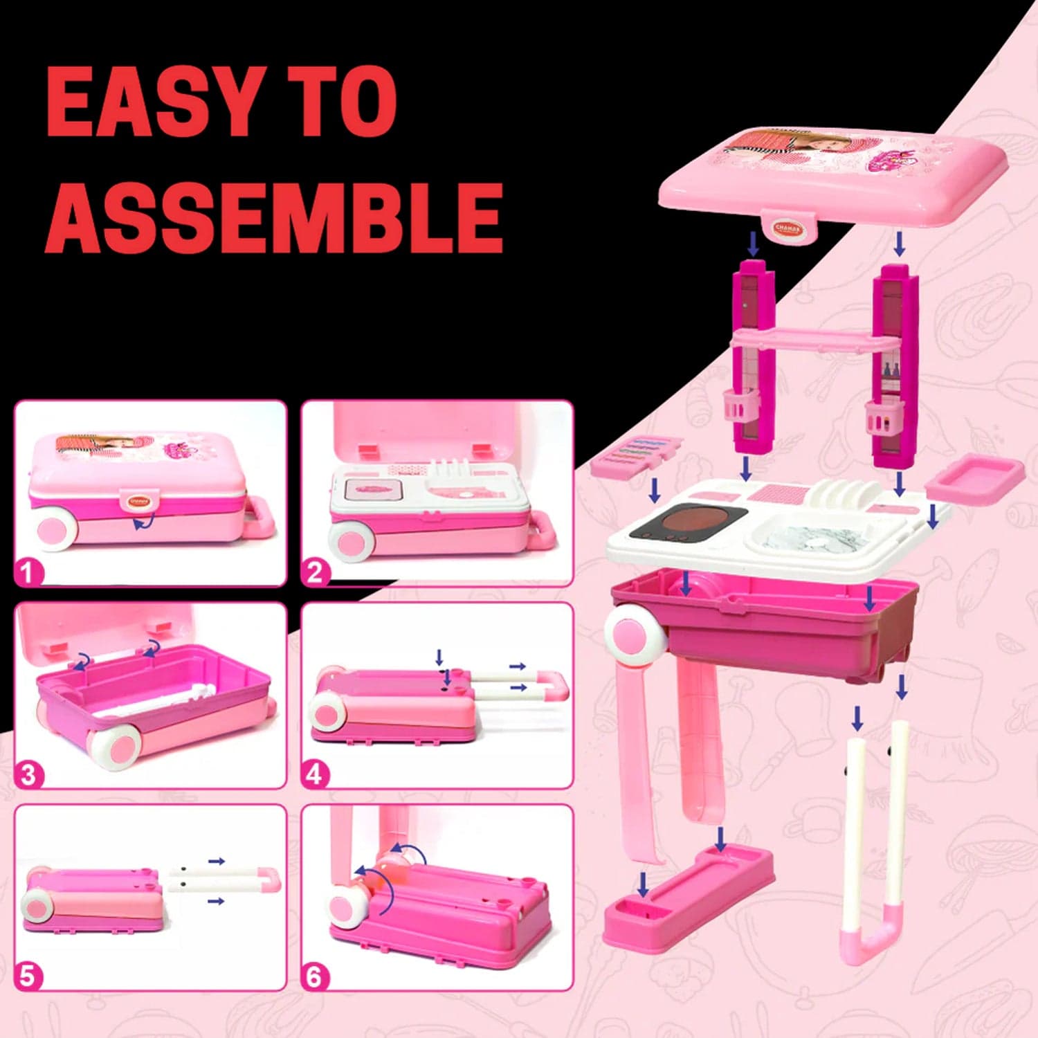 3-in-1 Kitchen Set for Kids with Suitcase of Role Play Cooking Toy for Girls & Boys (3+) thumbnail 6
