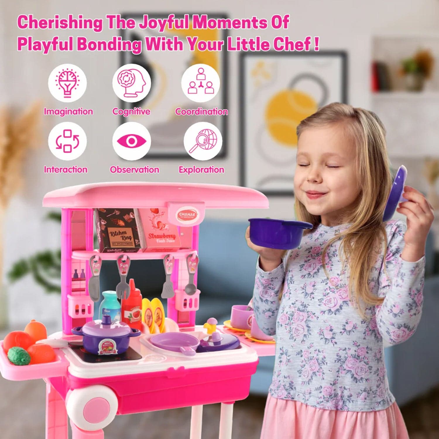 3-in-1 Kitchen Set for Kids with Suitcase of Role Play Cooking Toy for Girls & Boys (3+) thumbnail 7